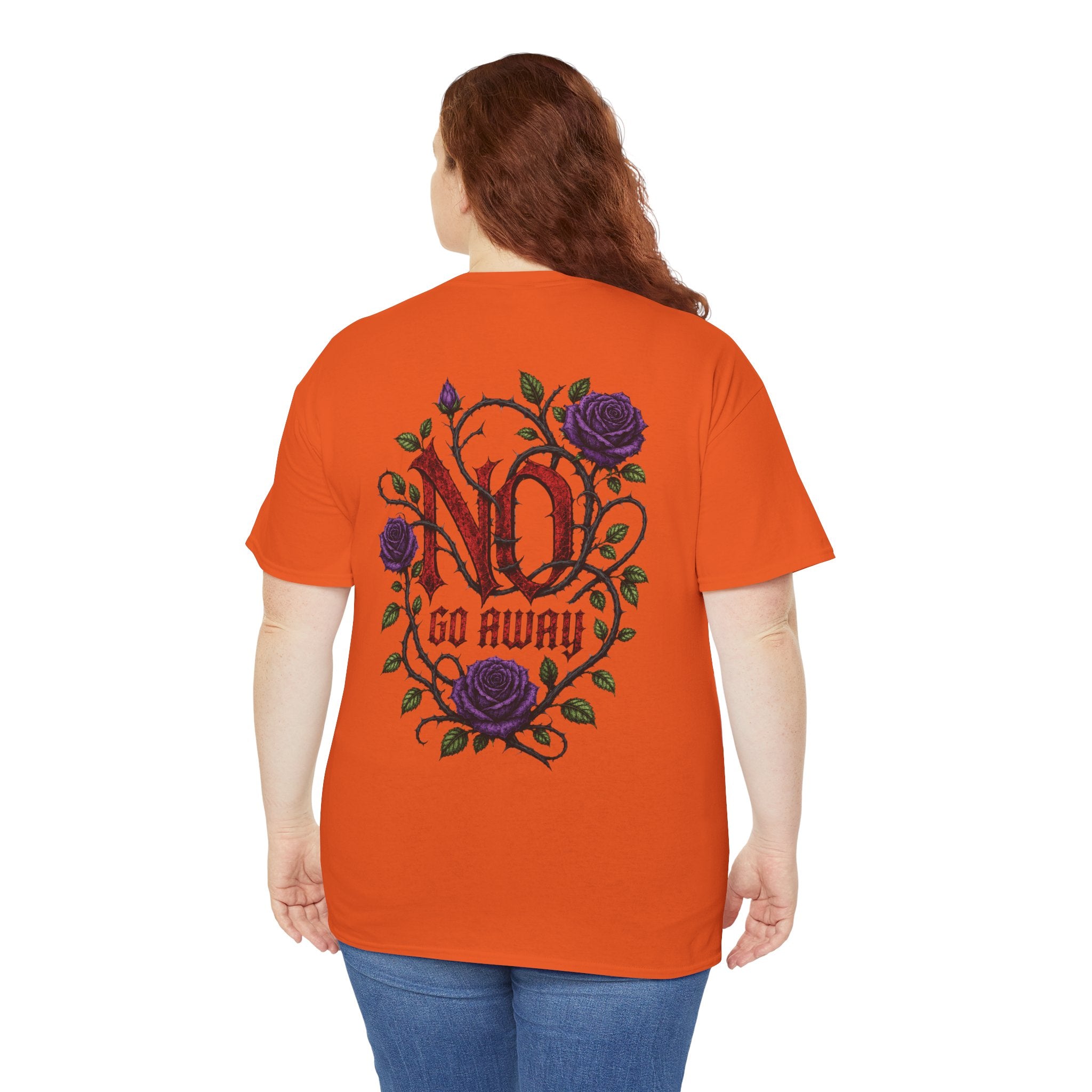 No Go Away T-Shirt | Gothic Purple Roses, Dark Floral Typography