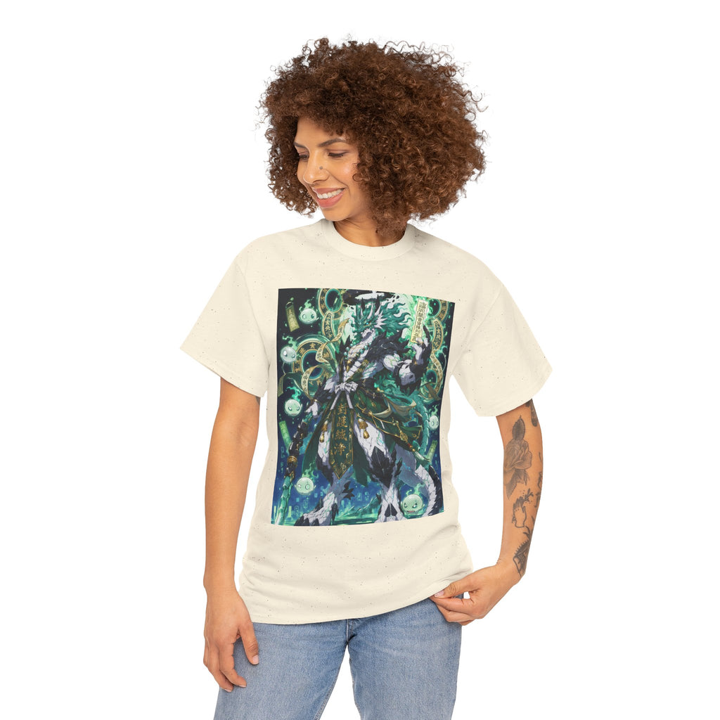 Mystic Forest Sorcerer T-Shirt | Fantasy Mage Illustration, Green Aura