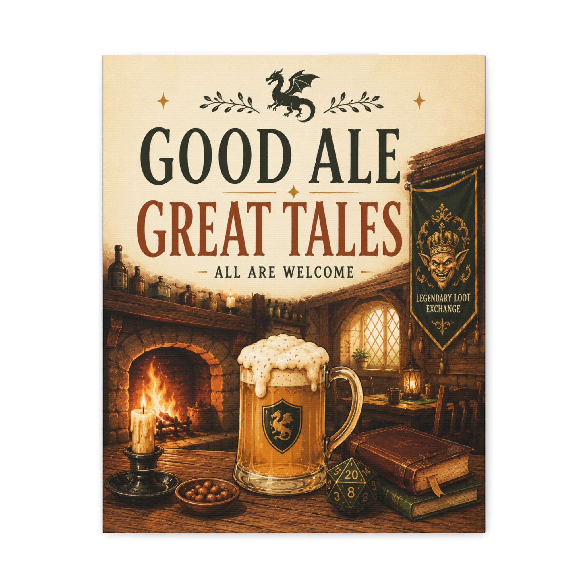 Good Ale Great Tales Canvas | Pub Fantasy Tavern Wall Art