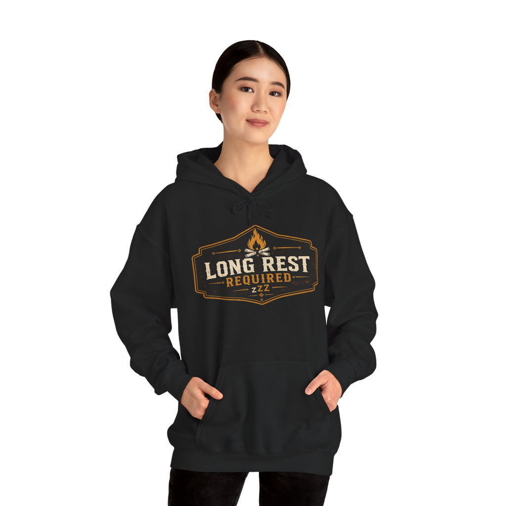 Long Rest Required Hoodie — Camping Campfire Graphic Pullover