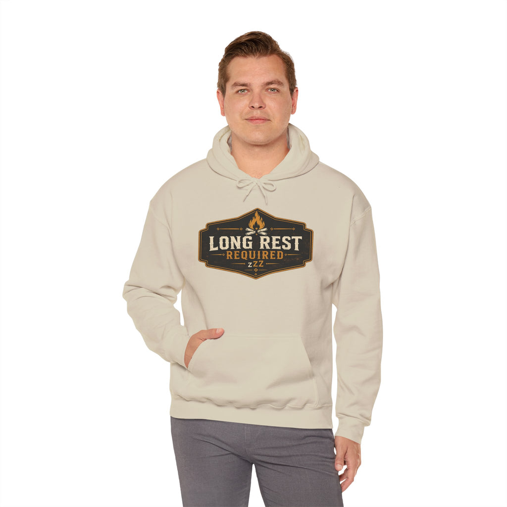 Long Rest Required Hoodie — Camping Campfire Graphic Pullover