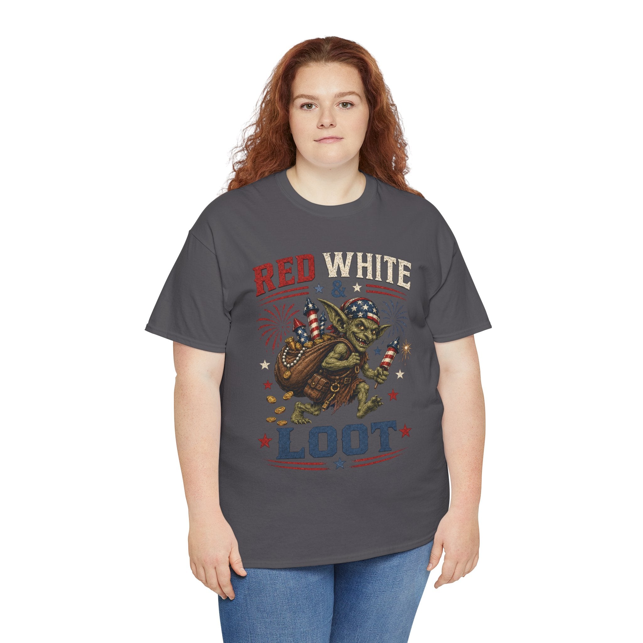 Red White & Loot Goblin Illustration Tee | Patriotic Fourth of July Shirt