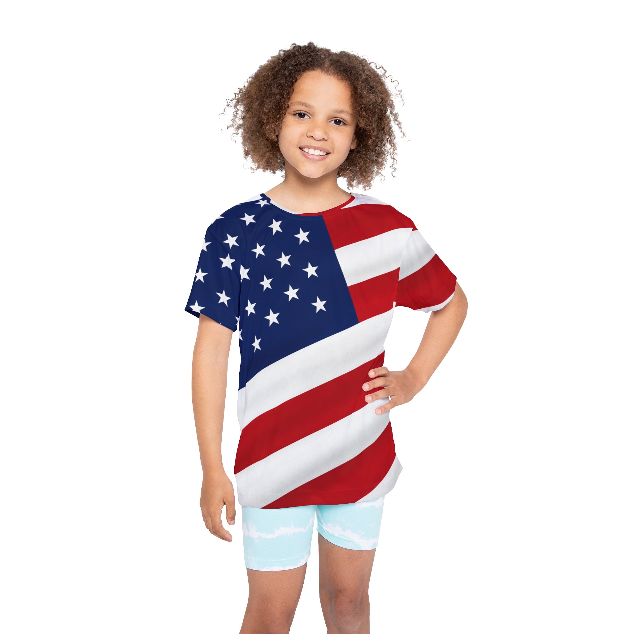 Kids American Flag Sports Jersey – Patriotic All-Over Print Tee