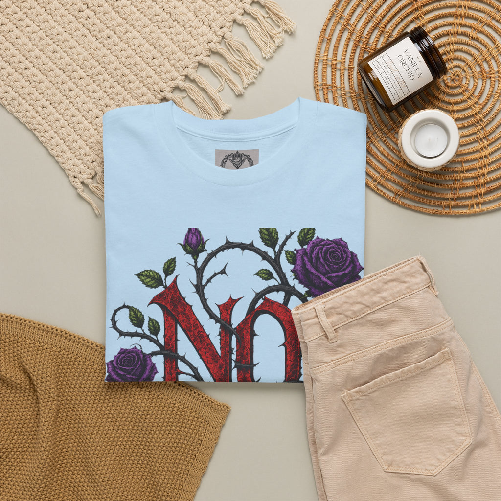 No Go Away T-Shirt | Gothic Purple Roses, Dark Floral Typography