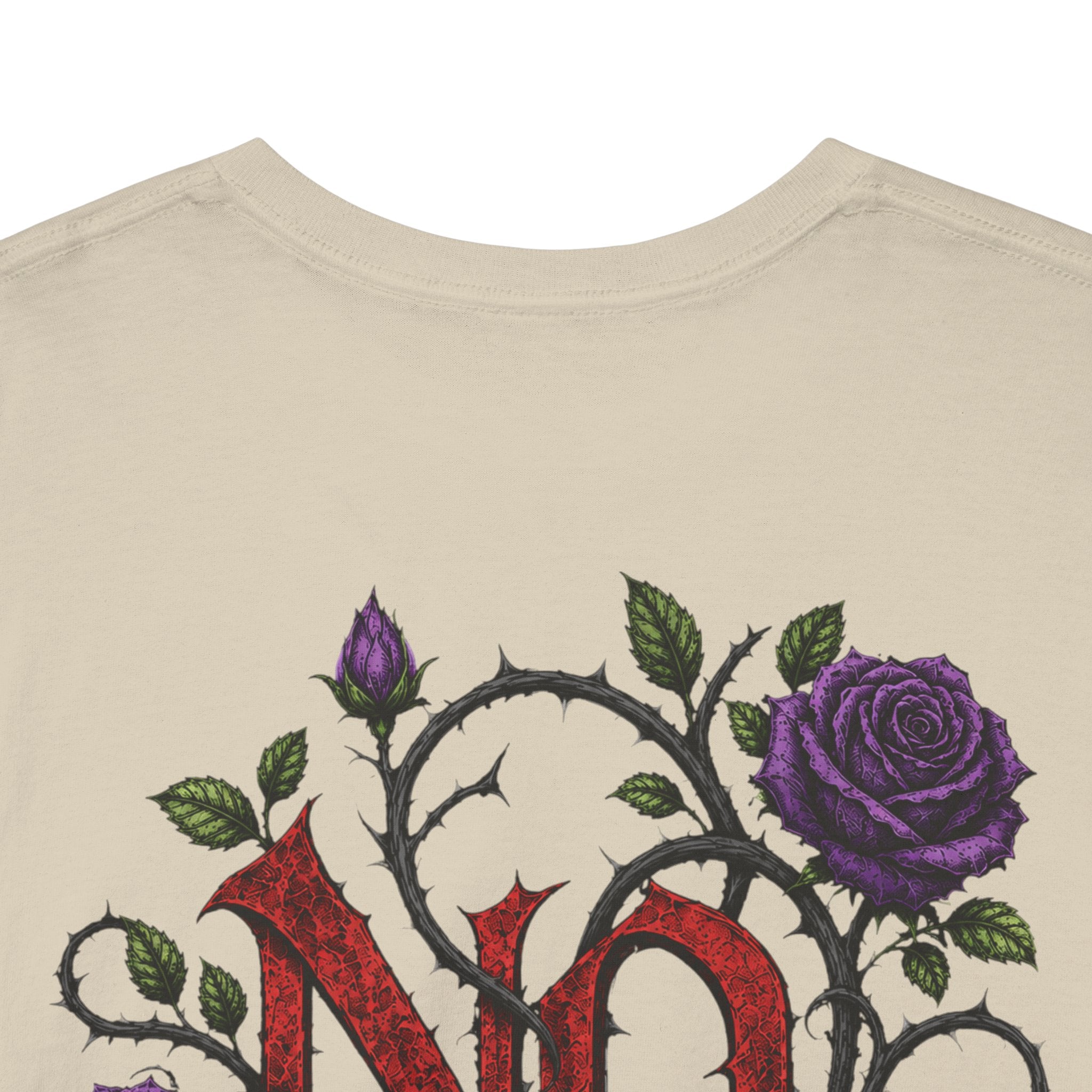 No Go Away T-Shirt | Gothic Purple Roses, Dark Floral Typography