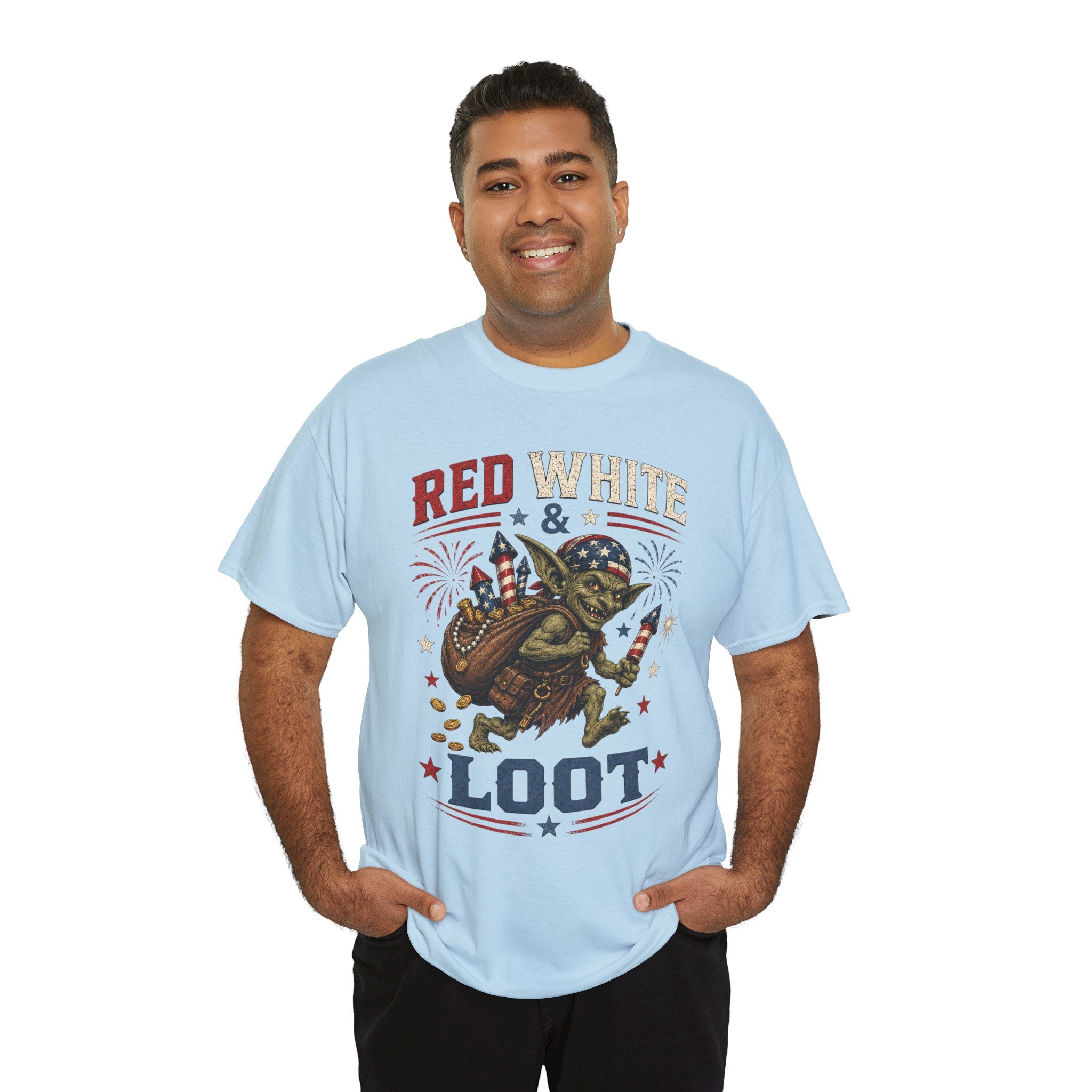 Red White & Loot Goblin Illustration Tee | Patriotic Fourth of July Shirt