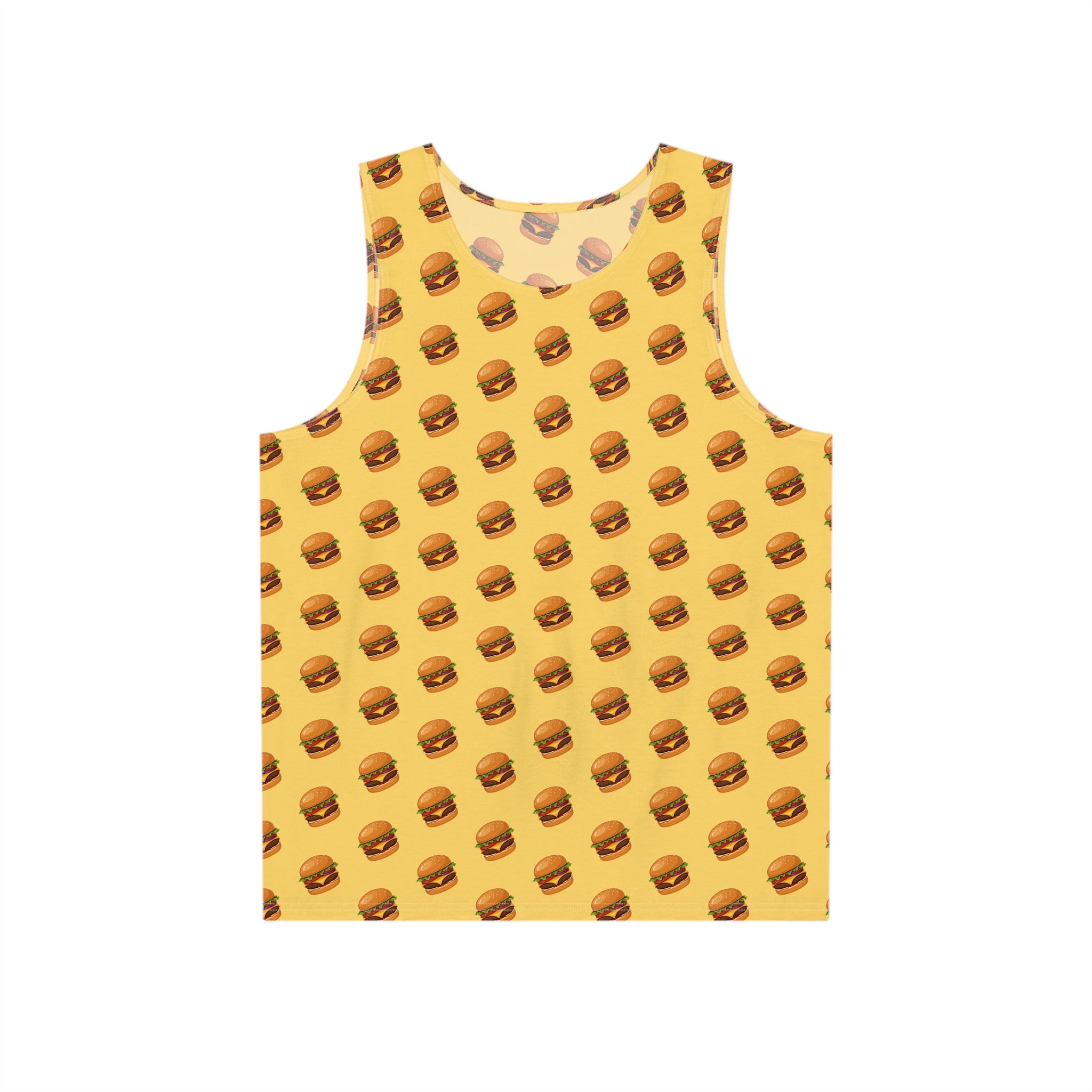 Burger Pattern Tank Top — All-Over Print Cheeseburger Graphic Men’s Tank