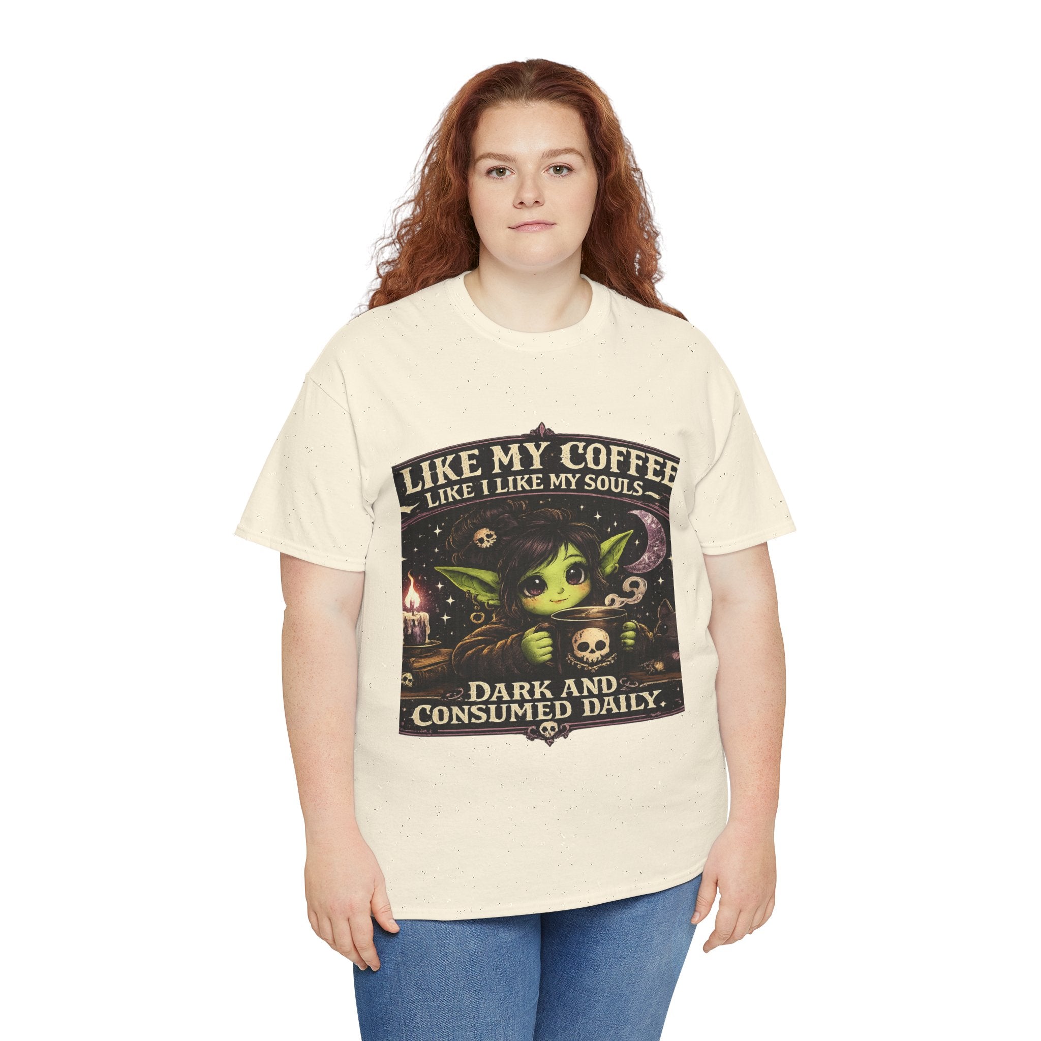 Like My Coffee Tee — "Like My Coffee Like I Like My Souls: Dark and Consumed Daily" Gothic Graphic T-Shirt