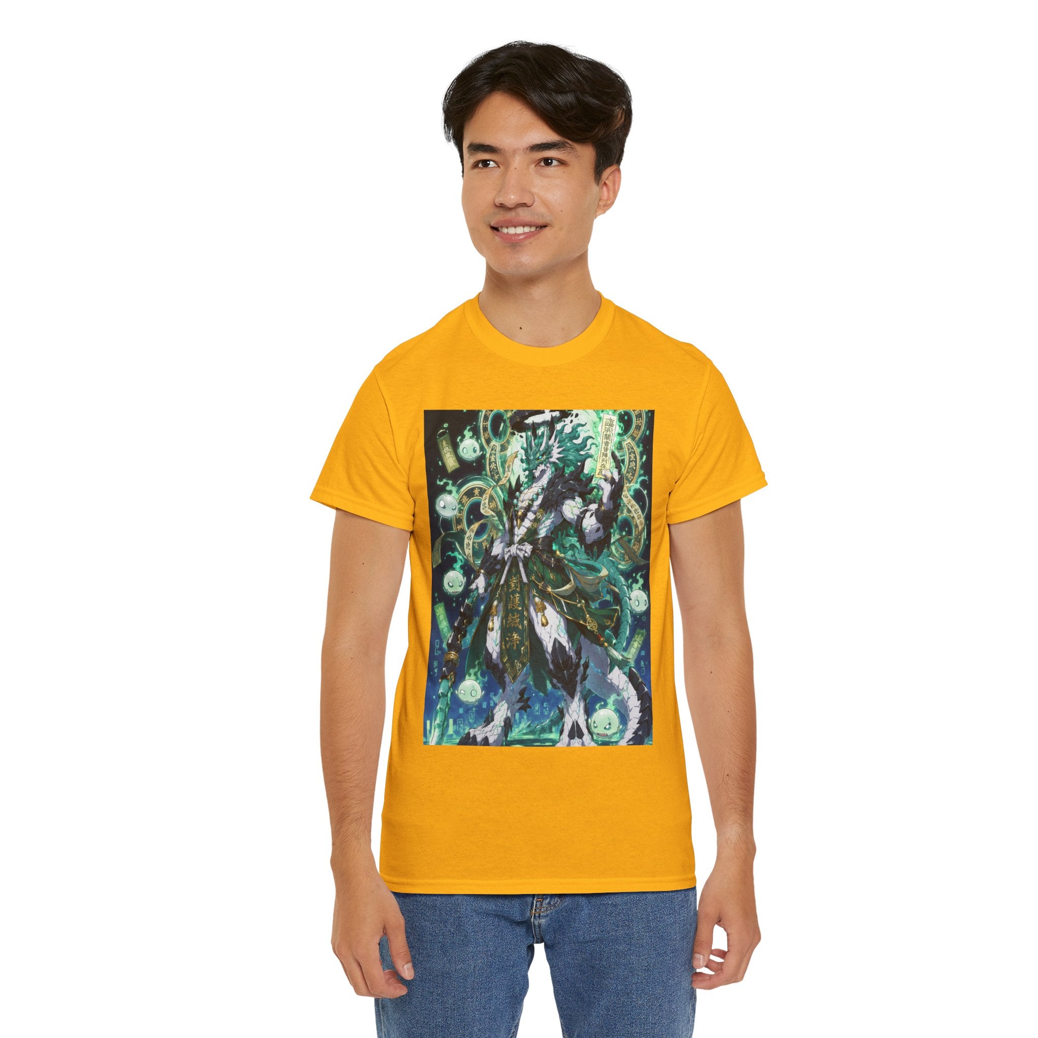 Mystic Forest Sorcerer T-Shirt | Fantasy Mage Illustration, Green Aura