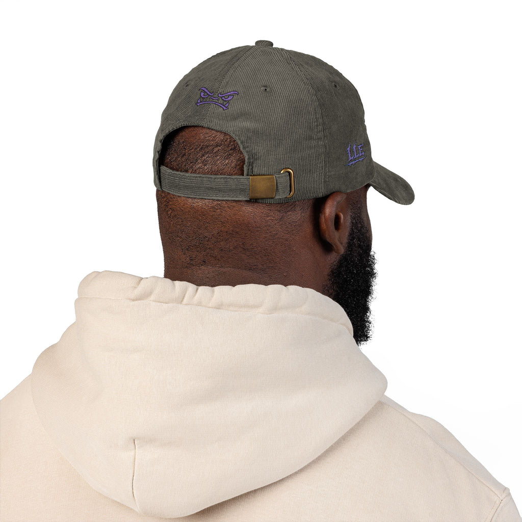 Vintage Corduroy Baseball Cap — Embroidered Purple Dino Skull