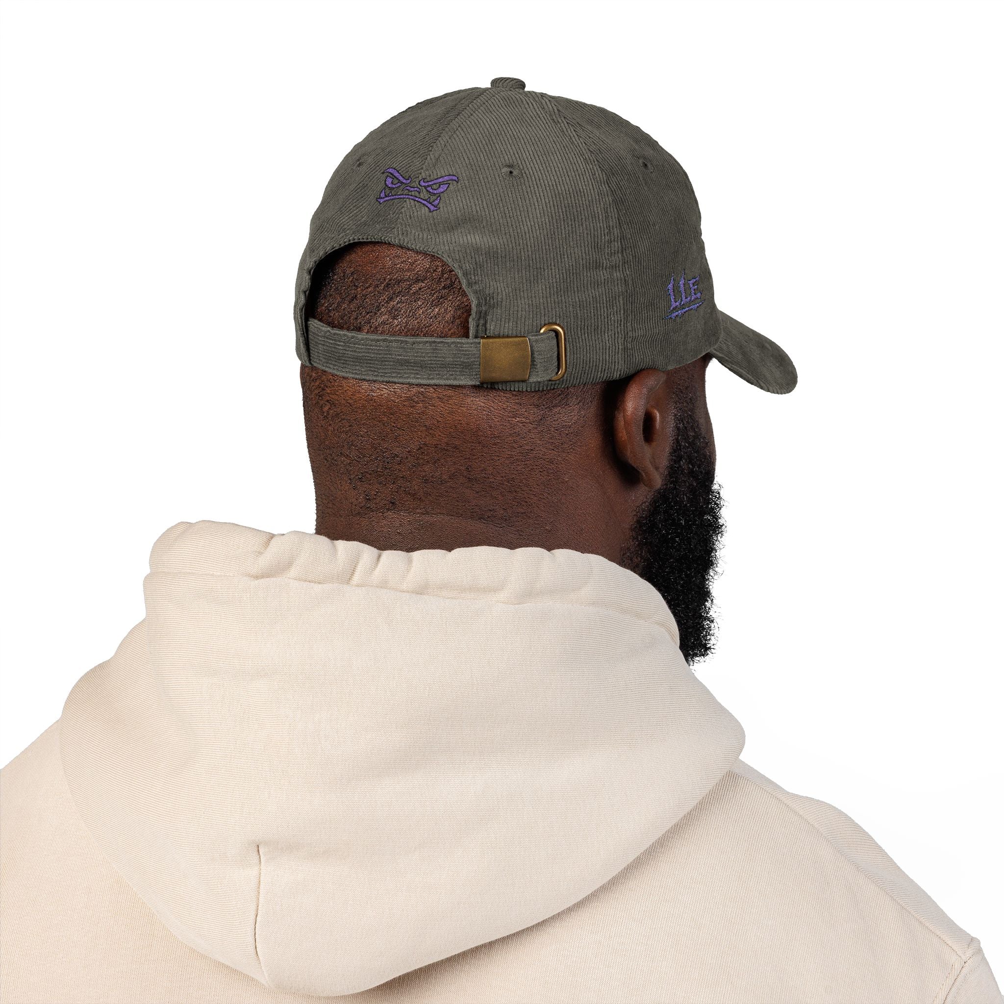 Vintage Corduroy Baseball Cap — Embroidered Purple Dino Skull