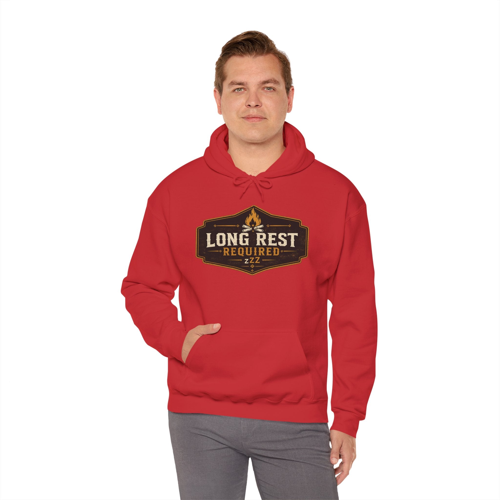 Long Rest Required Hoodie — Camping Campfire Graphic Pullover