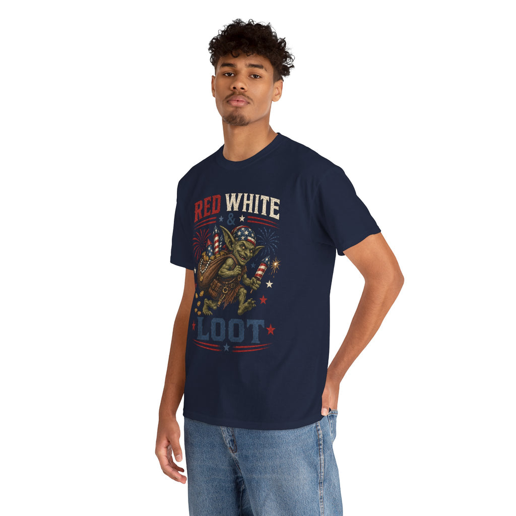 Red White & Loot Goblin Illustration Tee | Patriotic Fourth of July Shirt