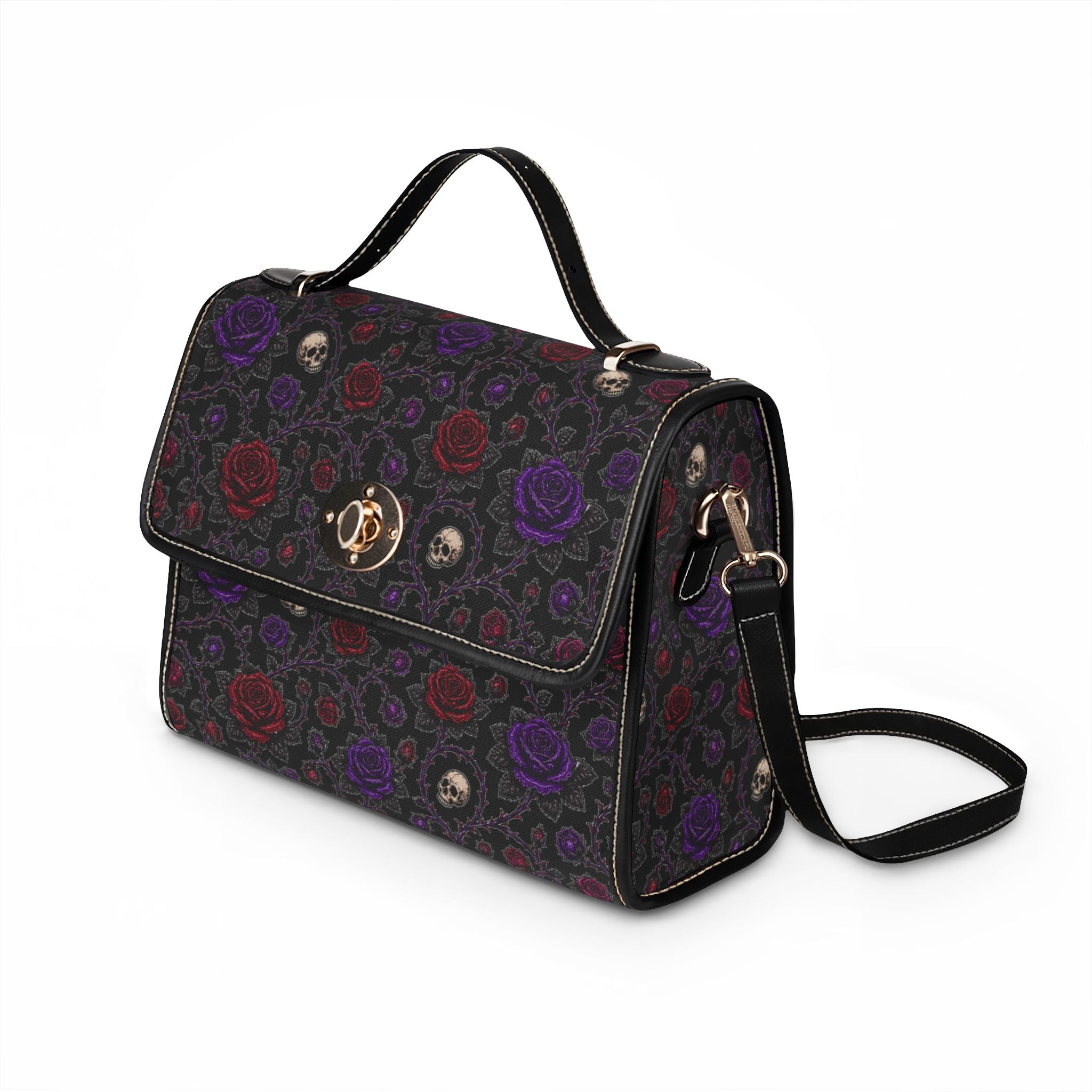 Skulls and Roses Waterproof Canvas Bag | Gothic Floral Satchel