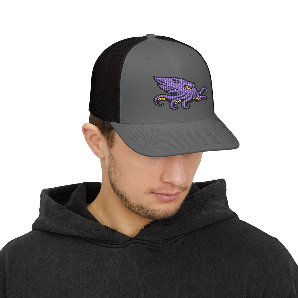 Purple Kraken Embroidered Snapback Trucker Cap | Nautical Sea Creature /Kraken