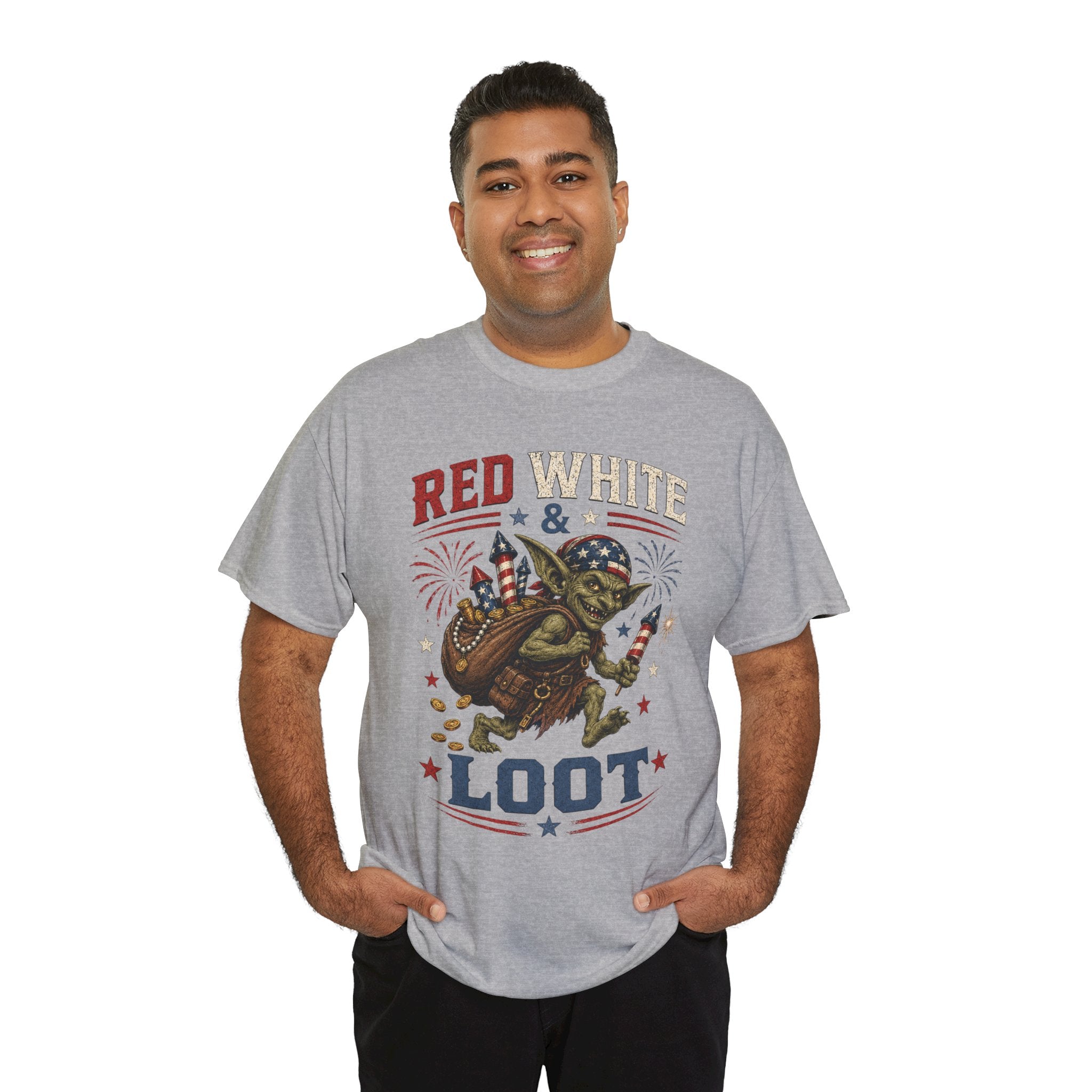 Red White & Loot Goblin Illustration Tee | Patriotic Fourth of July Shirt
