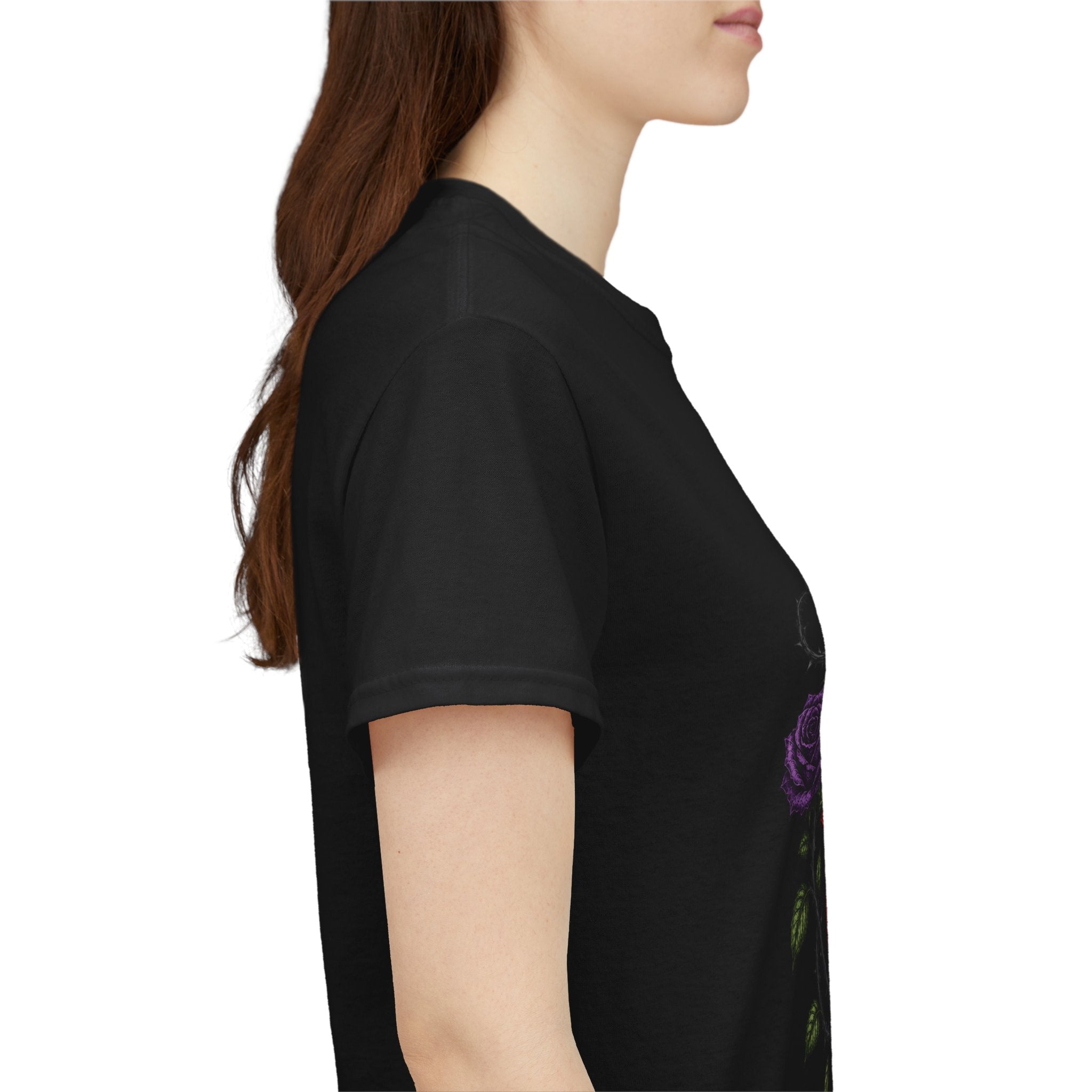 No Go Away T-Shirt | Gothic Purple Roses, Dark Floral Typography
