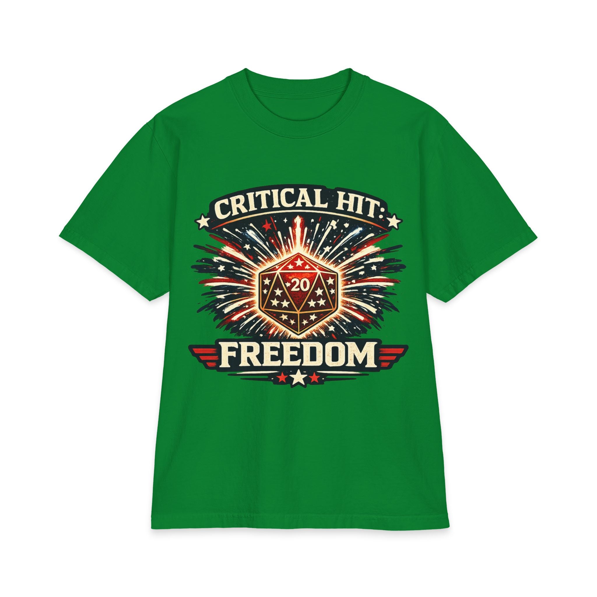 Critical Hit Freedom T-Shirt | D20 Dice Fireworks RPG Gaming