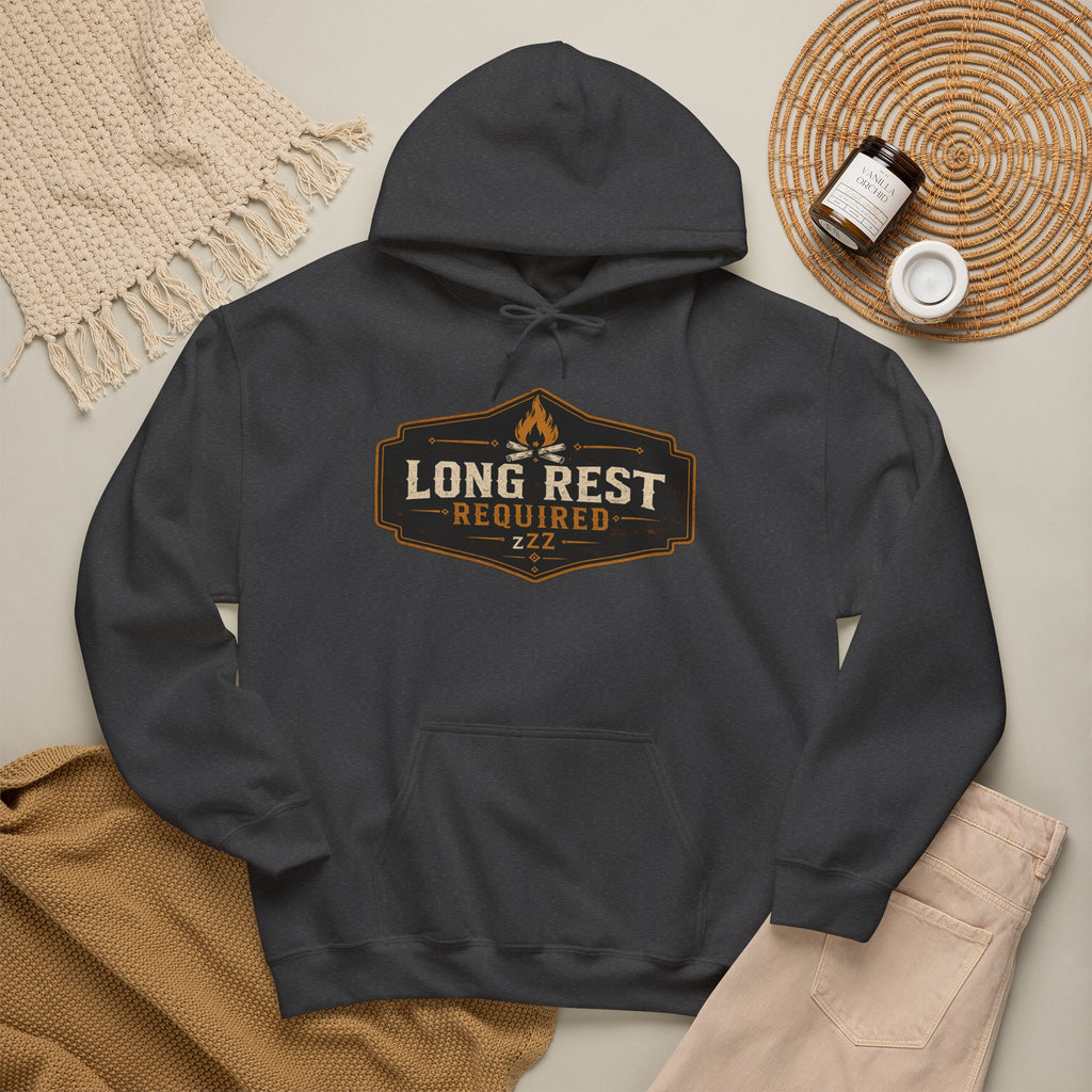 Long Rest Required Hoodie — Camping Campfire Graphic Pullover