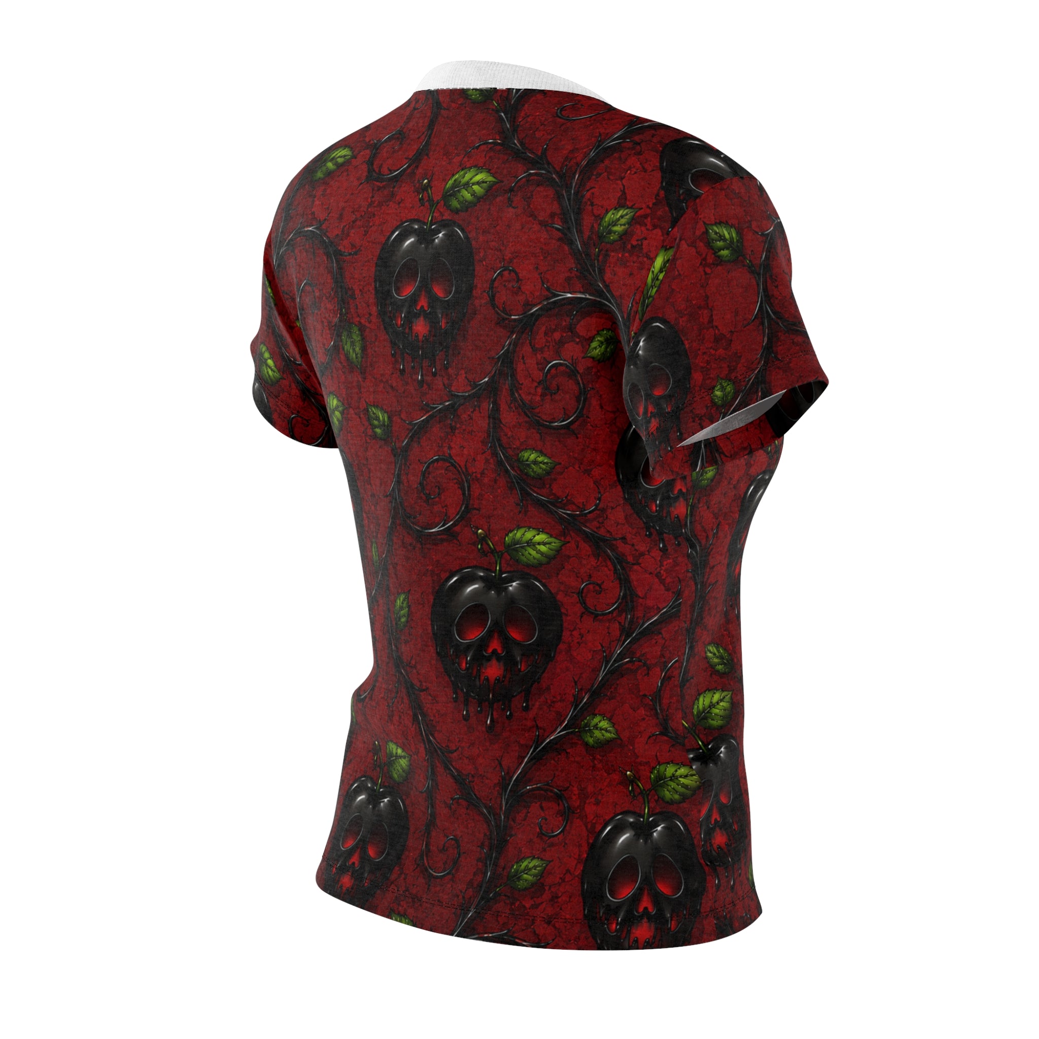 Women's Red Poison Apple Tee — Gothic Floral Skull Pattern