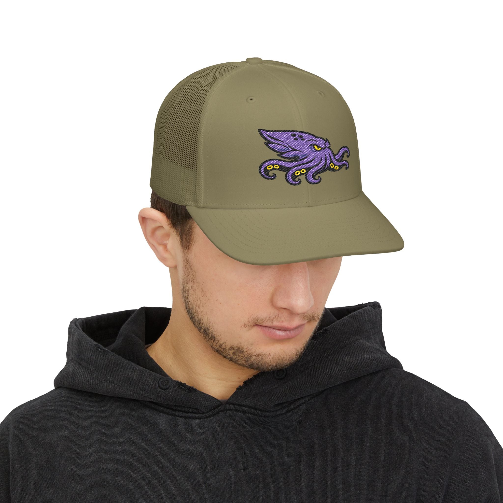 Purple Kraken Embroidered Snapback Trucker Cap | Nautical Sea Creature /Kraken
