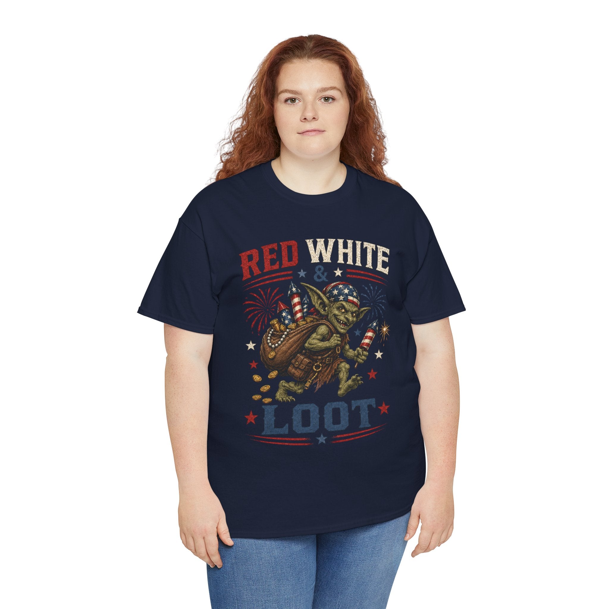 Red White & Loot Goblin Illustration Tee | Patriotic Fourth of July Shirt