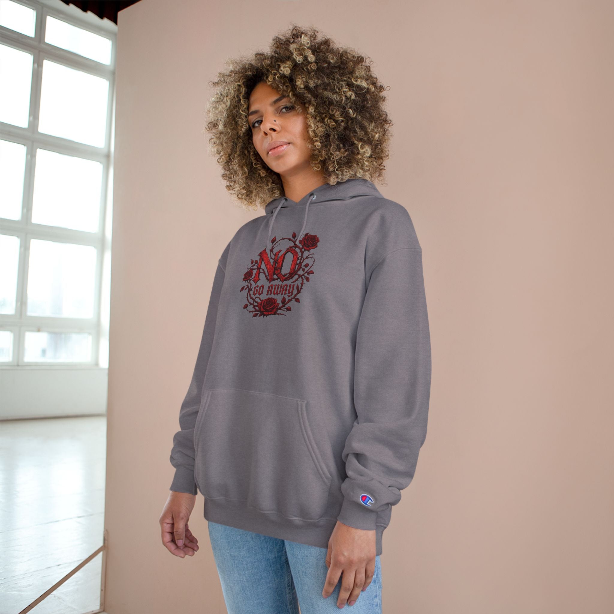 Gothic Go Away Champion Hoodie | Dark Floral Hoodie | Alternative Streetwear | Emo Goth Hoodie