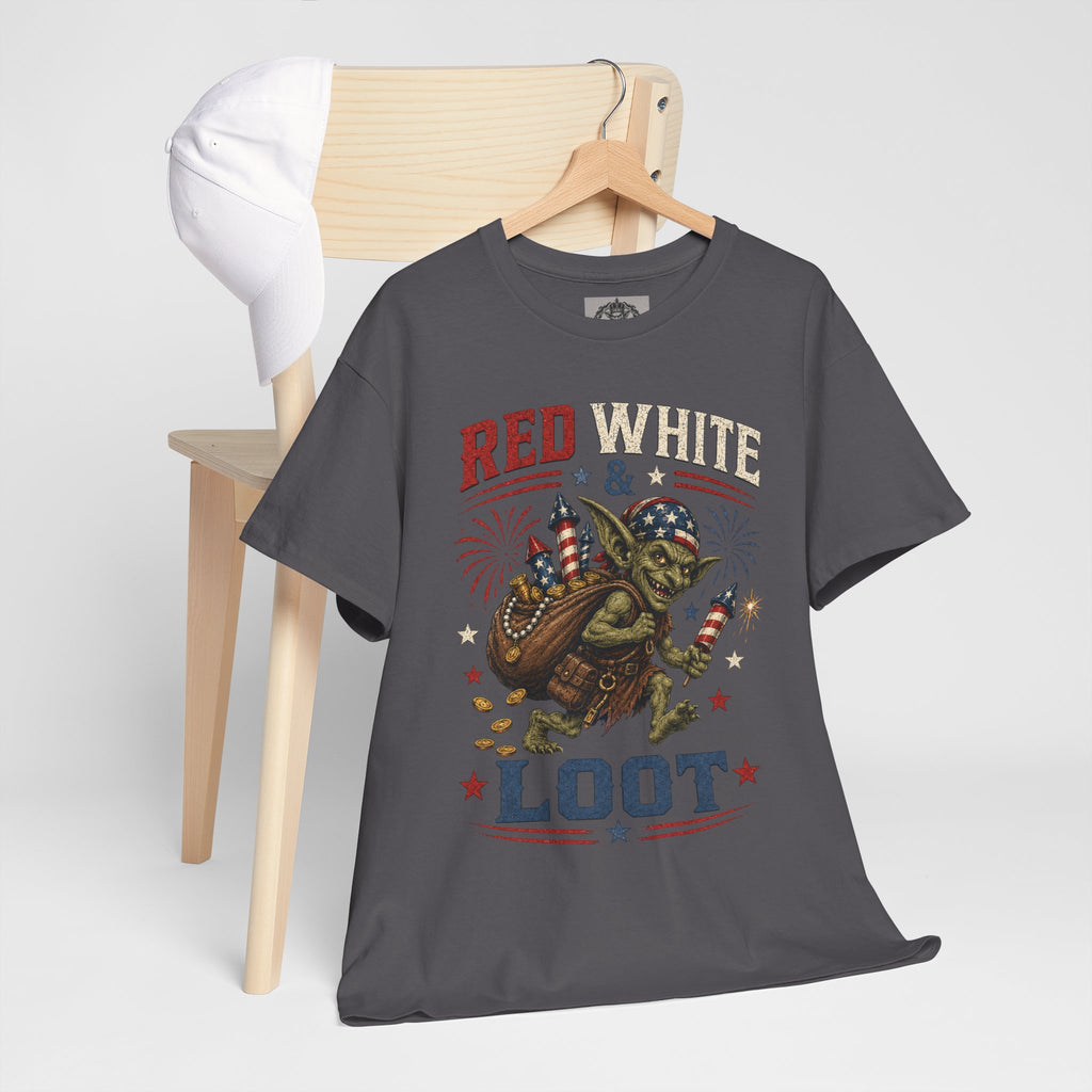 Red White & Loot Goblin Illustration Tee | Patriotic Fourth of July Shirt