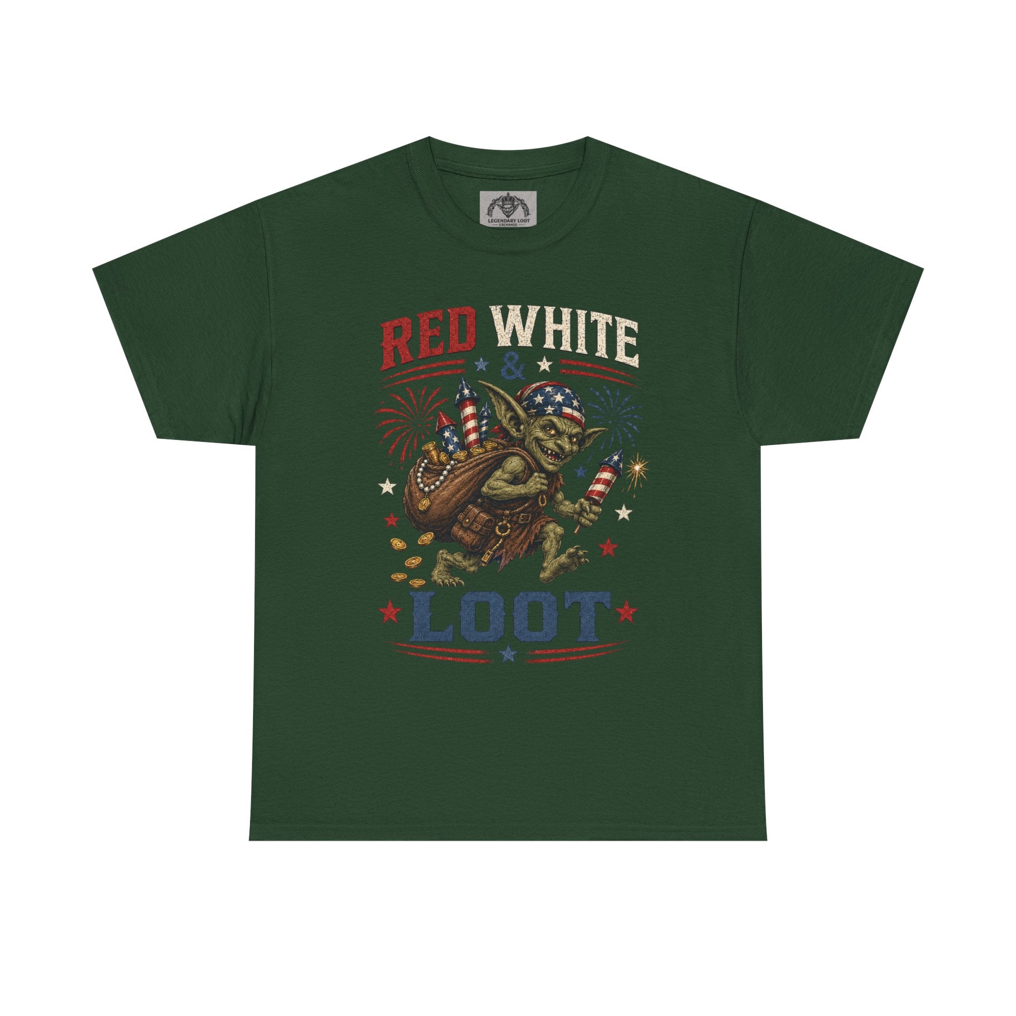 Red White & Loot Goblin Illustration Tee | Patriotic Fourth of July Shirt