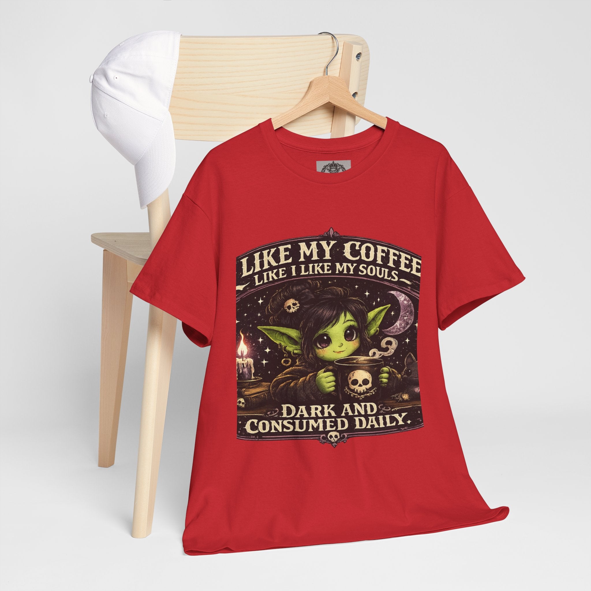Like My Coffee Tee — "Like My Coffee Like I Like My Souls: Dark and Consumed Daily" Gothic Graphic T-Shirt