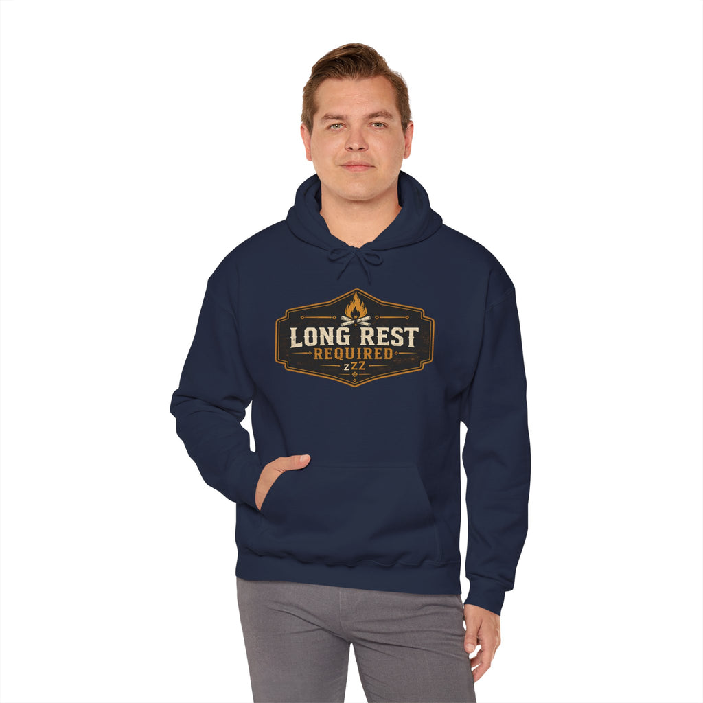 Long Rest Required Hoodie — Camping Campfire Graphic Pullover