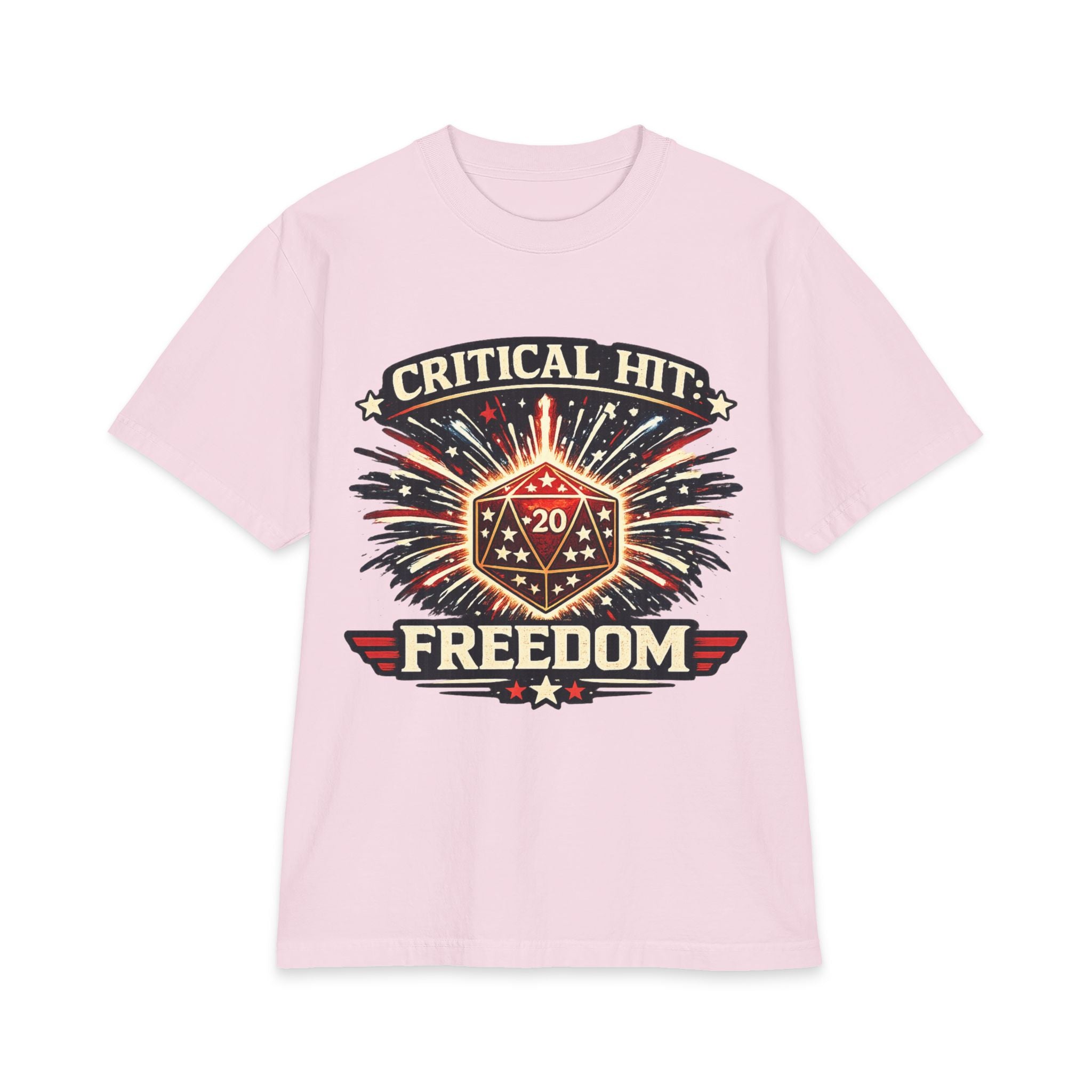 Critical Hit Freedom T-Shirt | D20 Dice Fireworks RPG Gaming