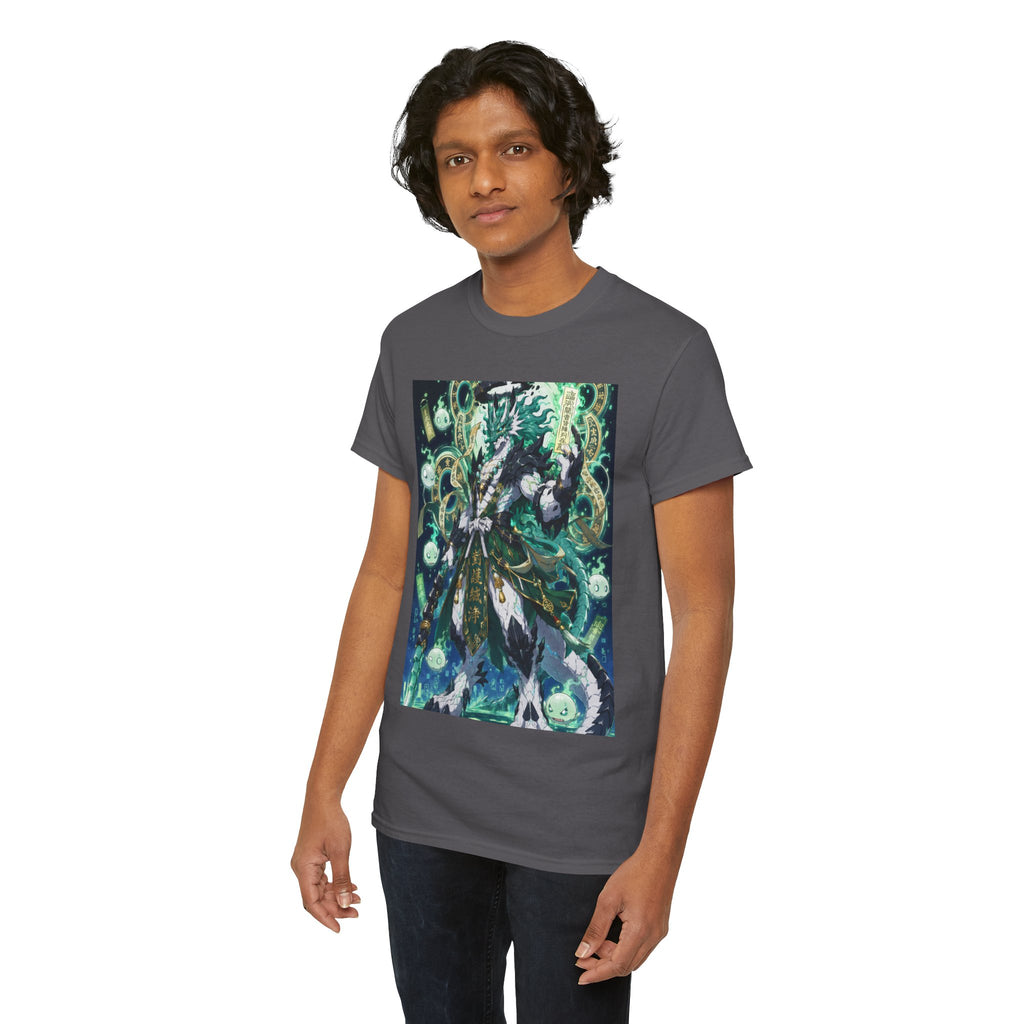 Mystic Forest Sorcerer T-Shirt | Fantasy Mage Illustration, Green Aura