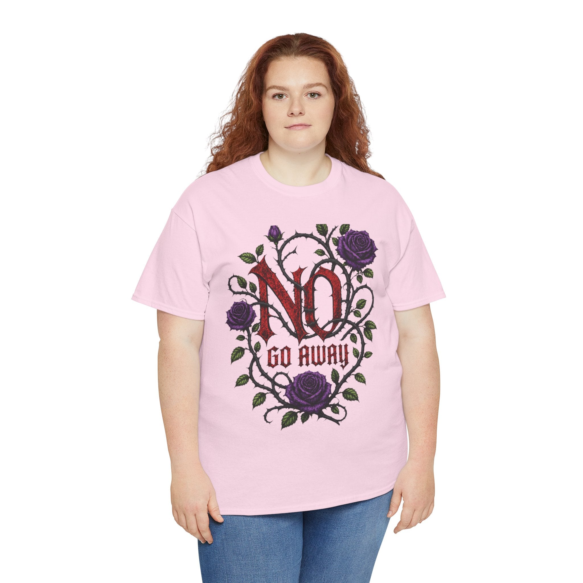 No Go Away T-Shirt | Gothic Purple Roses, Dark Floral Typography