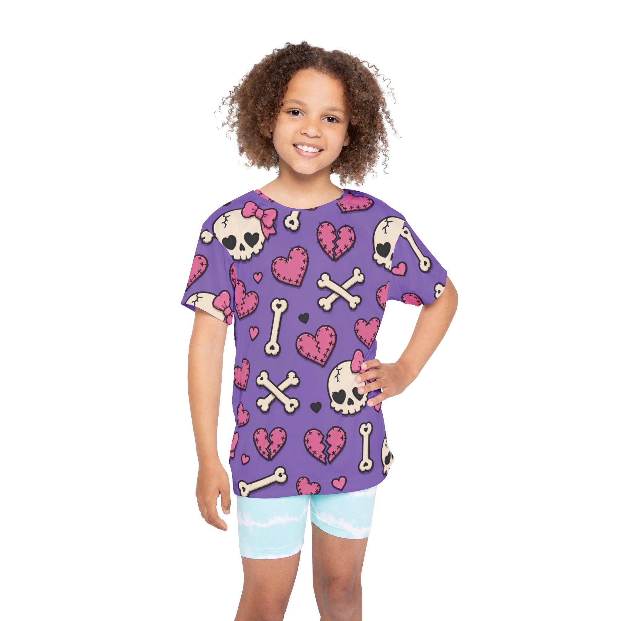 Kids Purple Skull & Hearts Sports Jersey — Cute Gothic All-Over Print