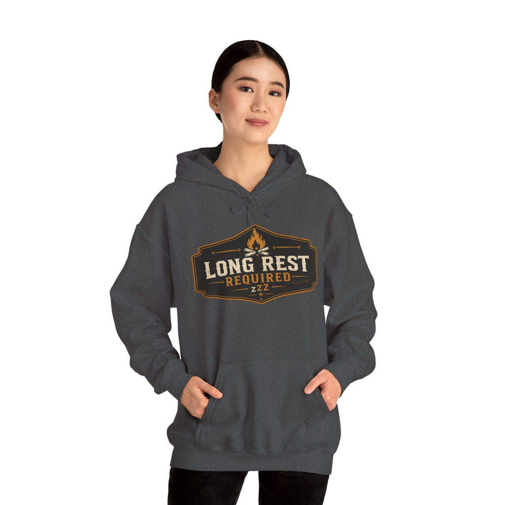 Long Rest Required Hoodie — Camping Campfire Graphic Pullover