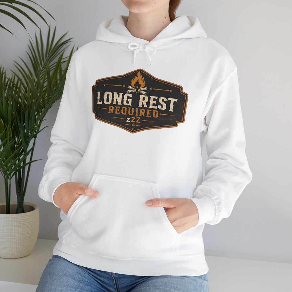 Long Rest Required Hoodie — Camping Campfire Graphic Pullover