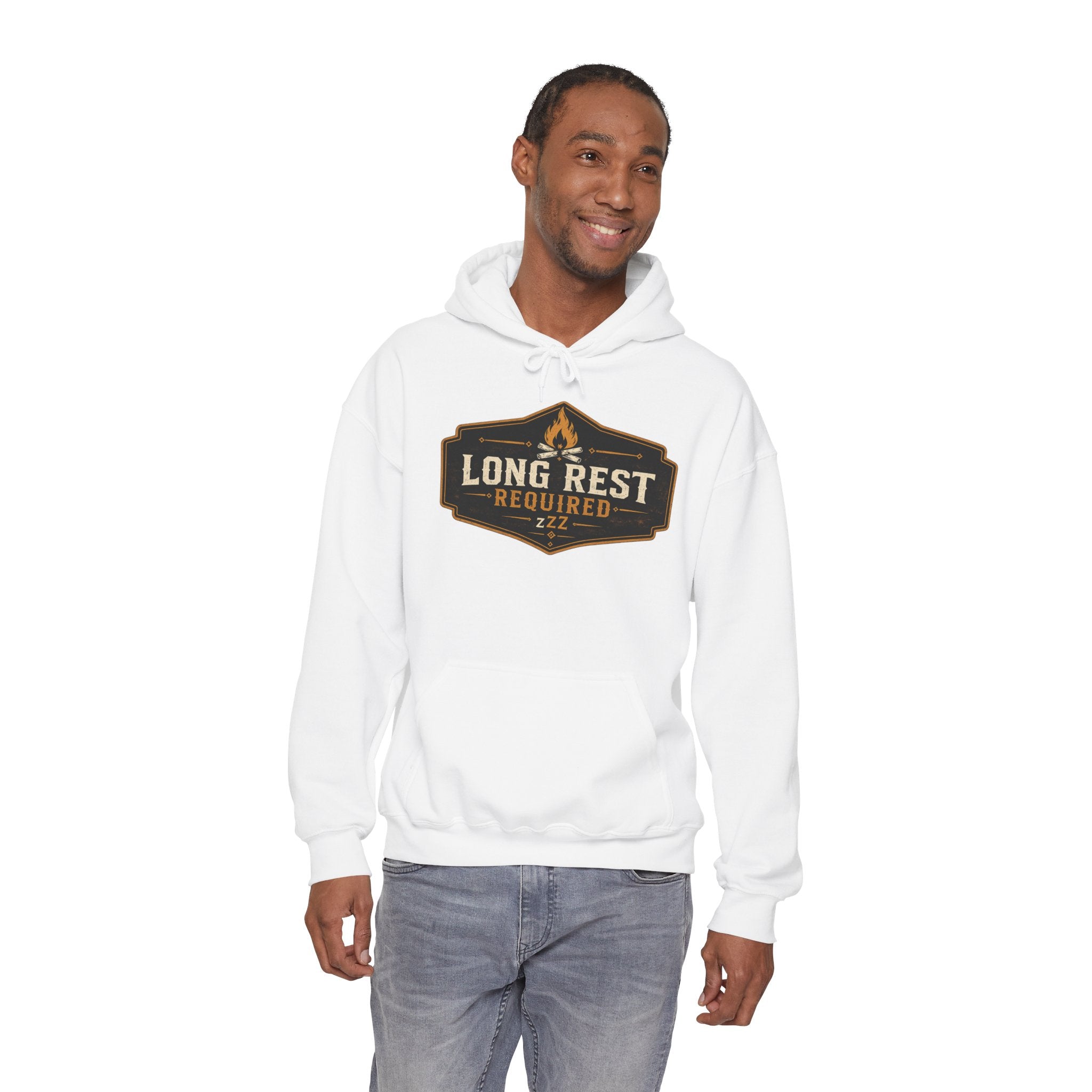 Long Rest Required Hoodie — Camping Campfire Graphic Pullover
