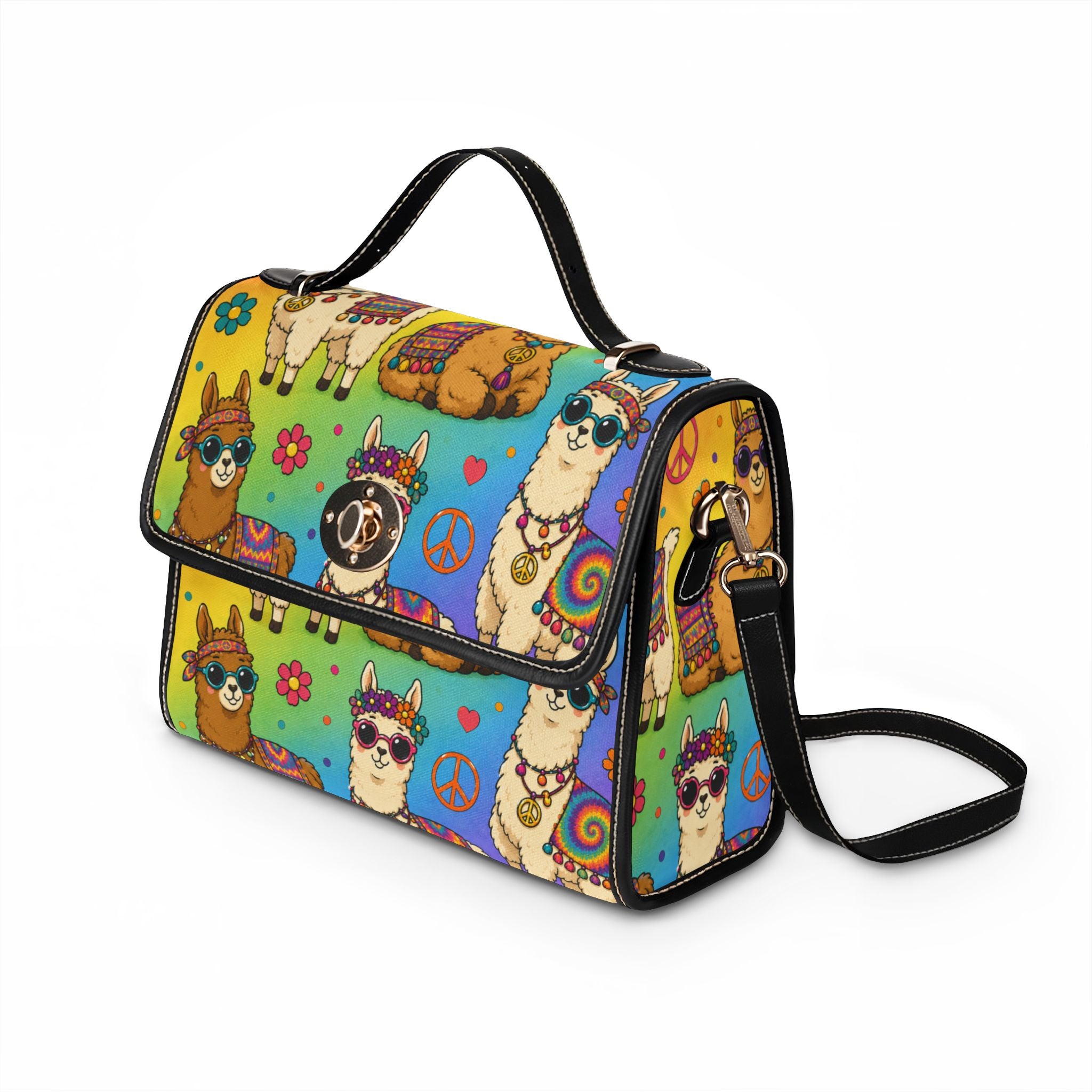 Colorful Psychedelic Llama Pattern Waterproof Canvas Bag