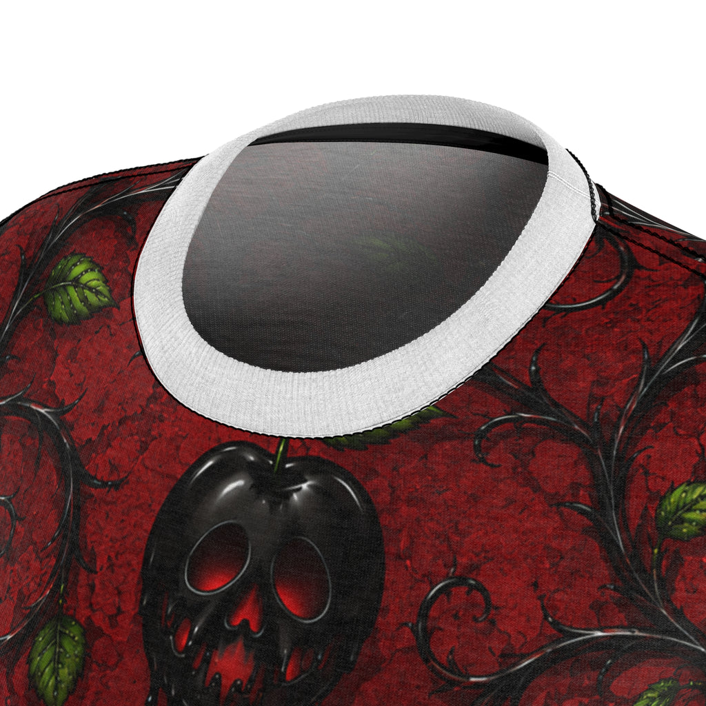 Women's Red Poison Apple Tee — Gothic Floral Skull Pattern