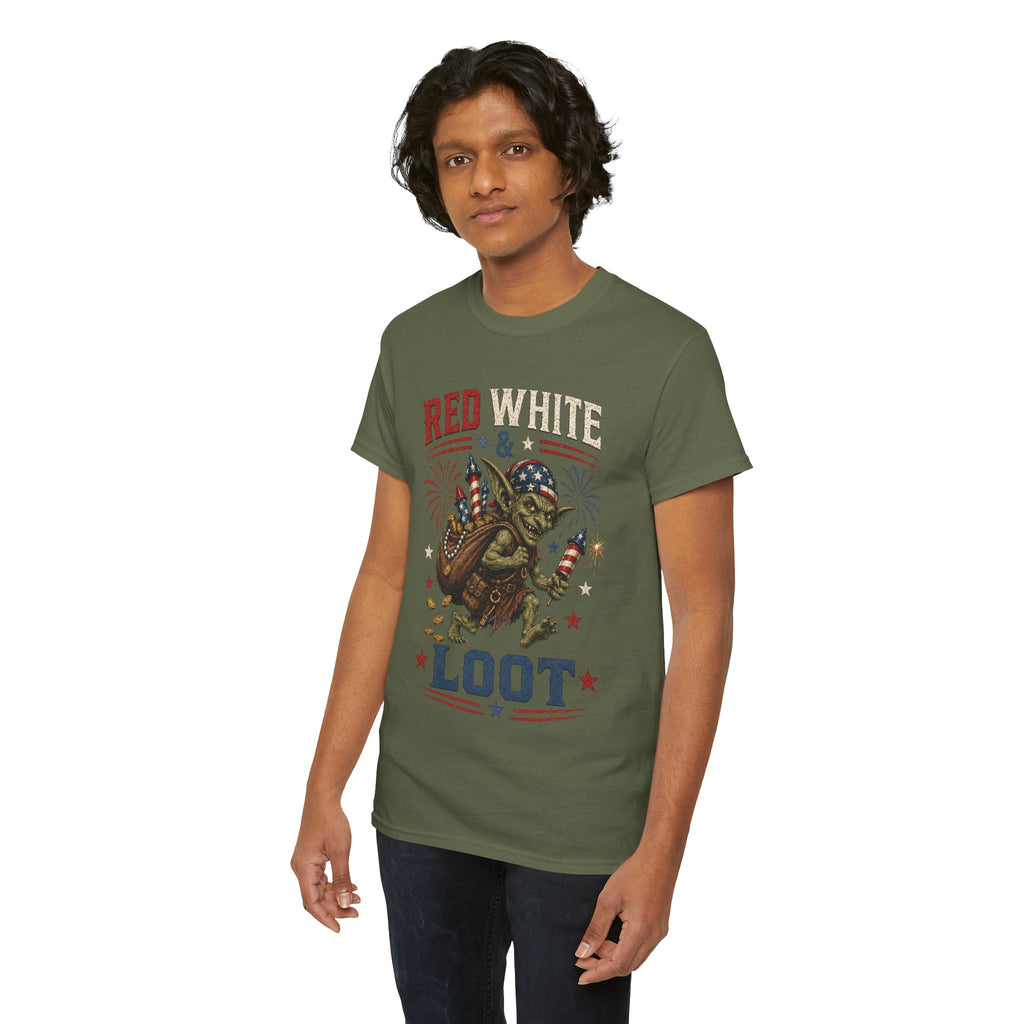 Red White & Loot Goblin Illustration Tee | Patriotic Fourth of July Shirt