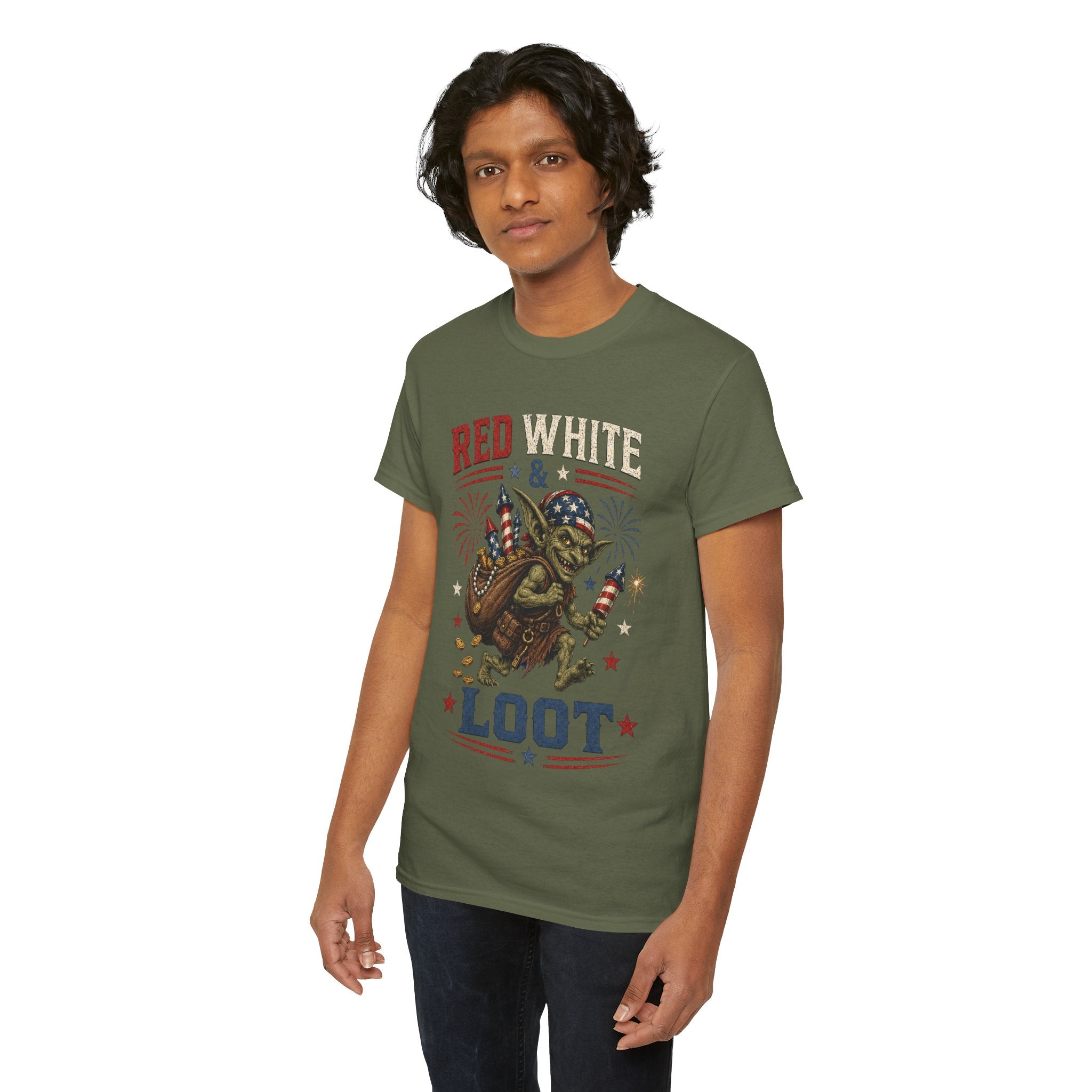 Red White & Loot Goblin Illustration Tee | Patriotic Fourth of July Shirt