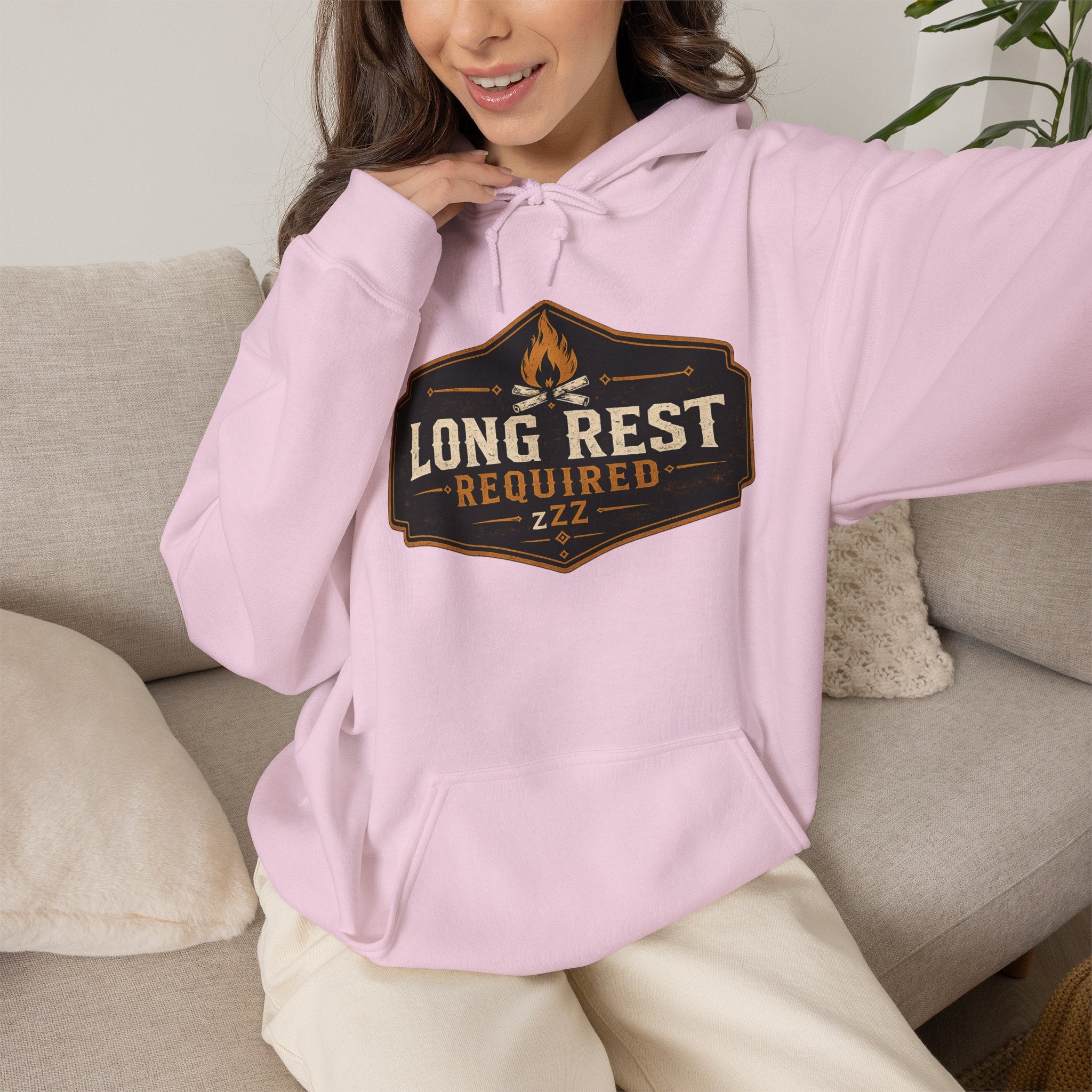 Long Rest Required Hoodie — Camping Campfire Graphic Pullover
