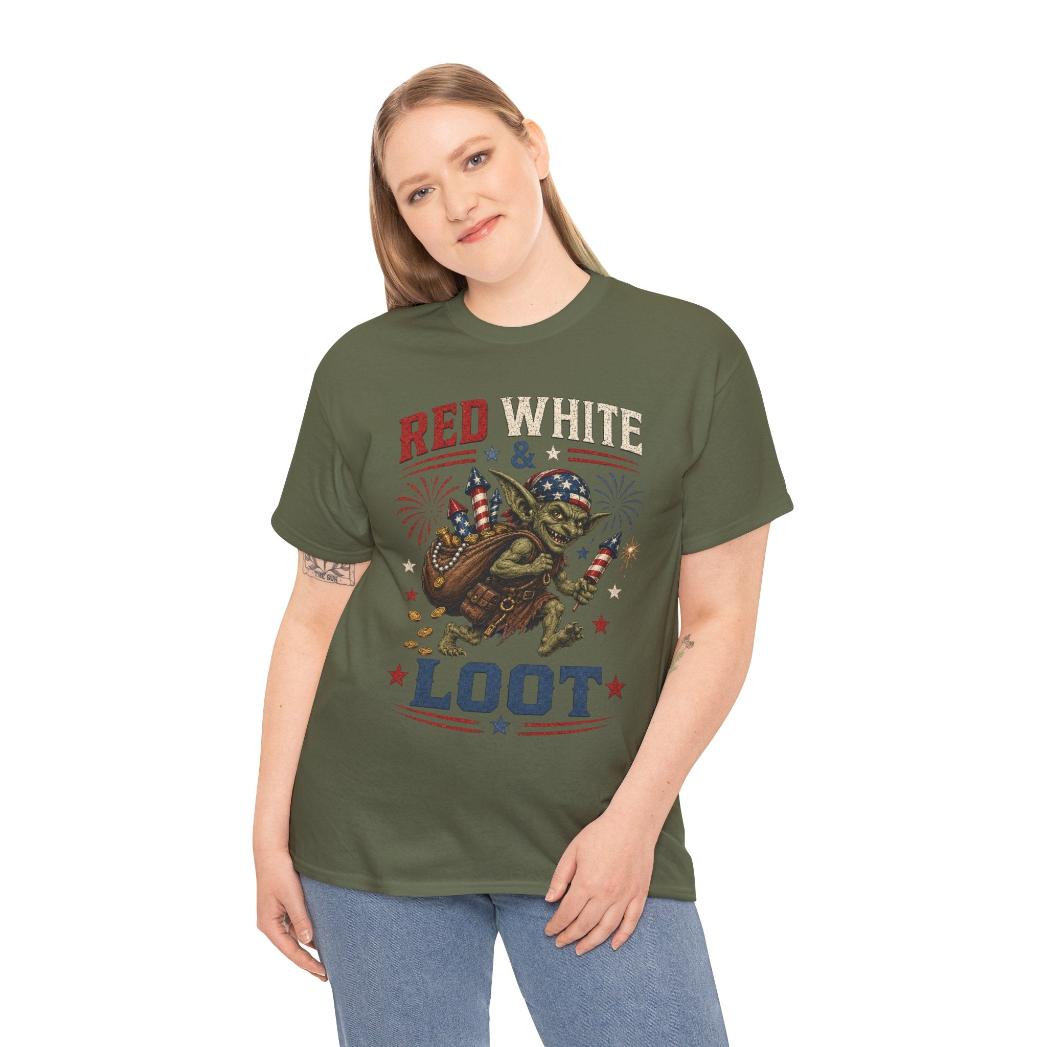 Red White & Loot Goblin Illustration Tee | Patriotic Fourth of July Shirt