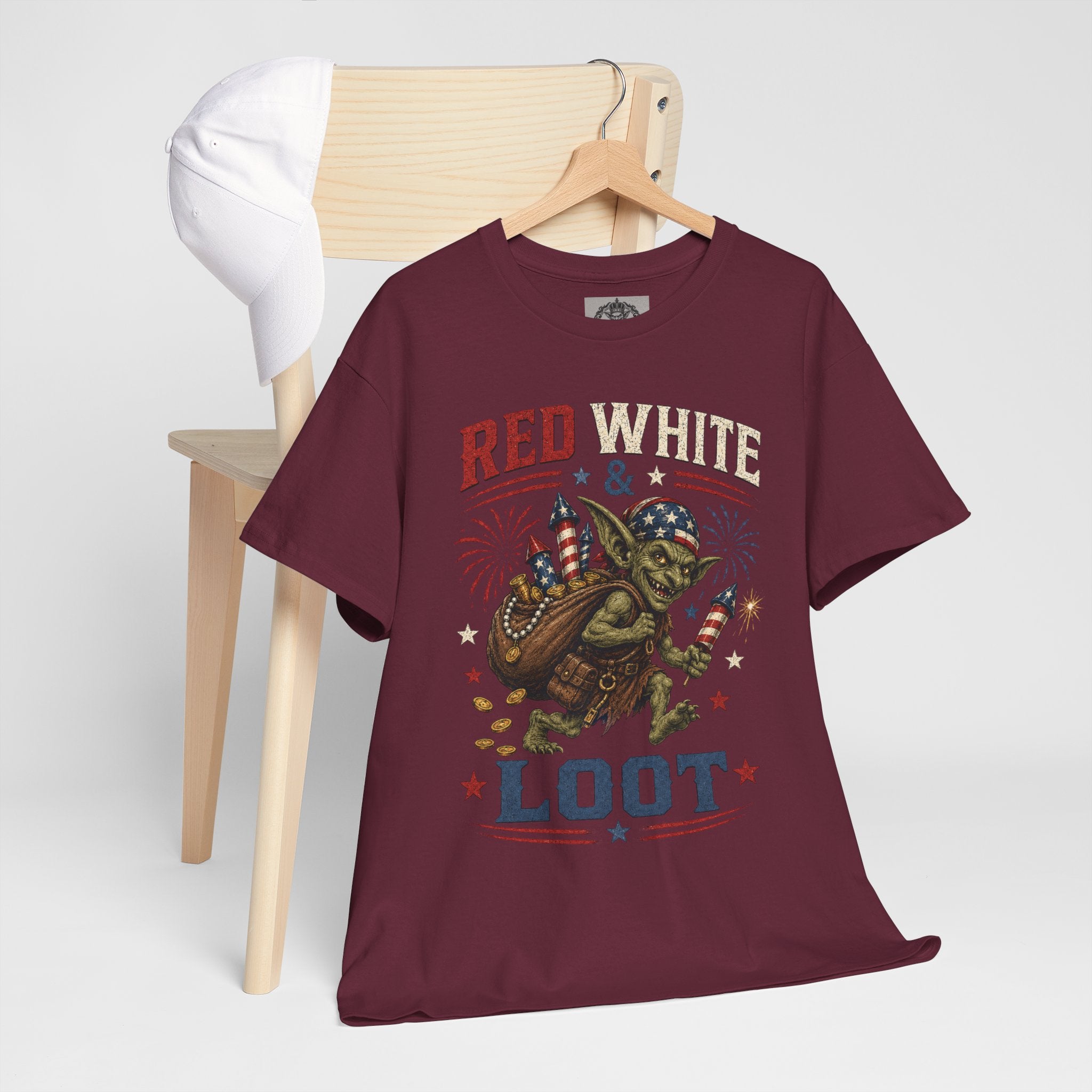 Red White & Loot Goblin Illustration Tee | Patriotic Fourth of July Shirt