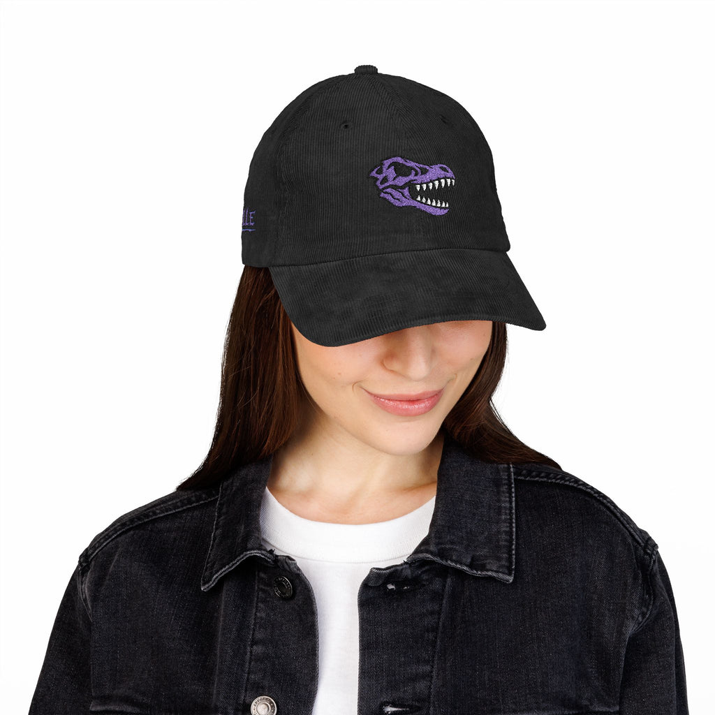 Vintage Corduroy Baseball Cap — Embroidered Purple Dino Skull