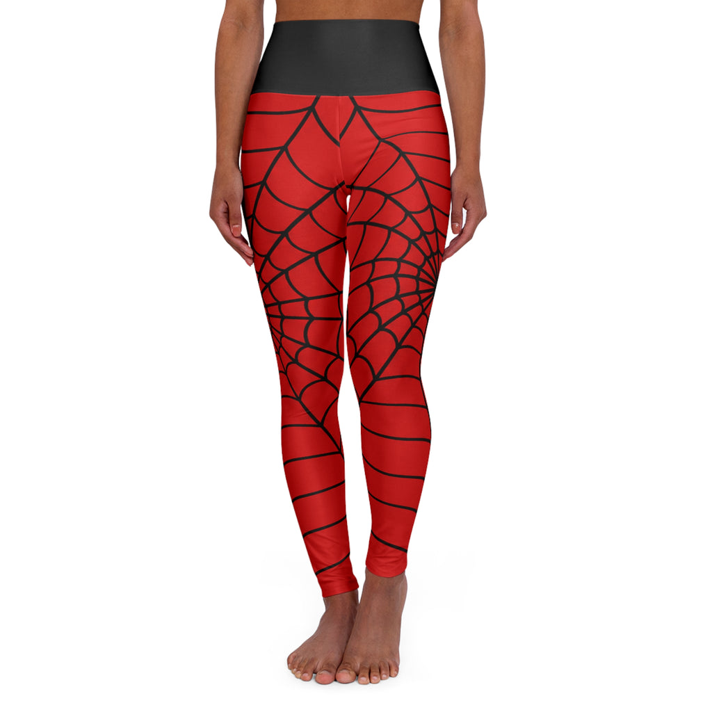 Red Spiderweb Leggings High Waisted Yoga Leggings | Spiderweb Pattern, All-Over Print