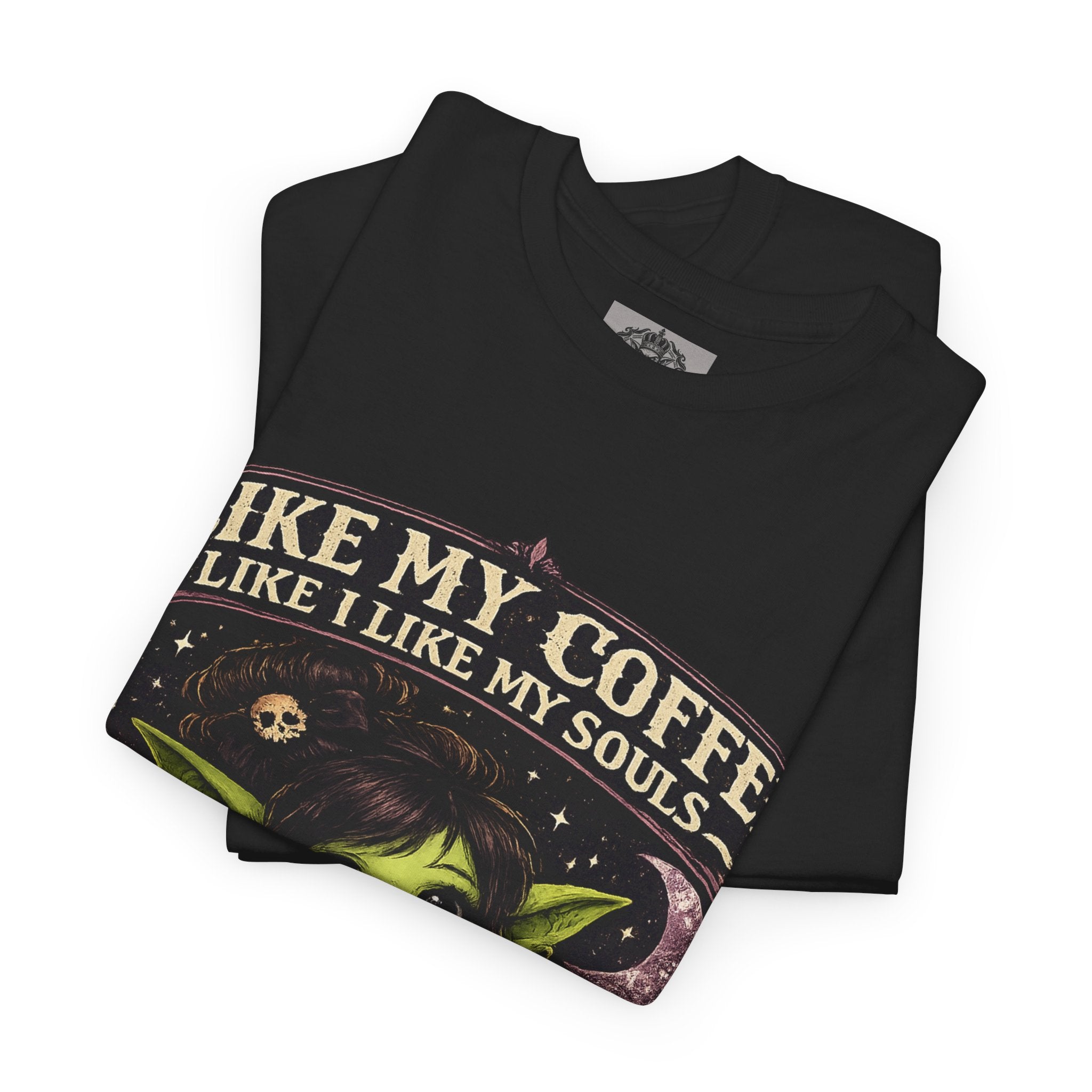 Like My Coffee Tee — "Like My Coffee Like I Like My Souls: Dark and Consumed Daily" Gothic Graphic T-Shirt