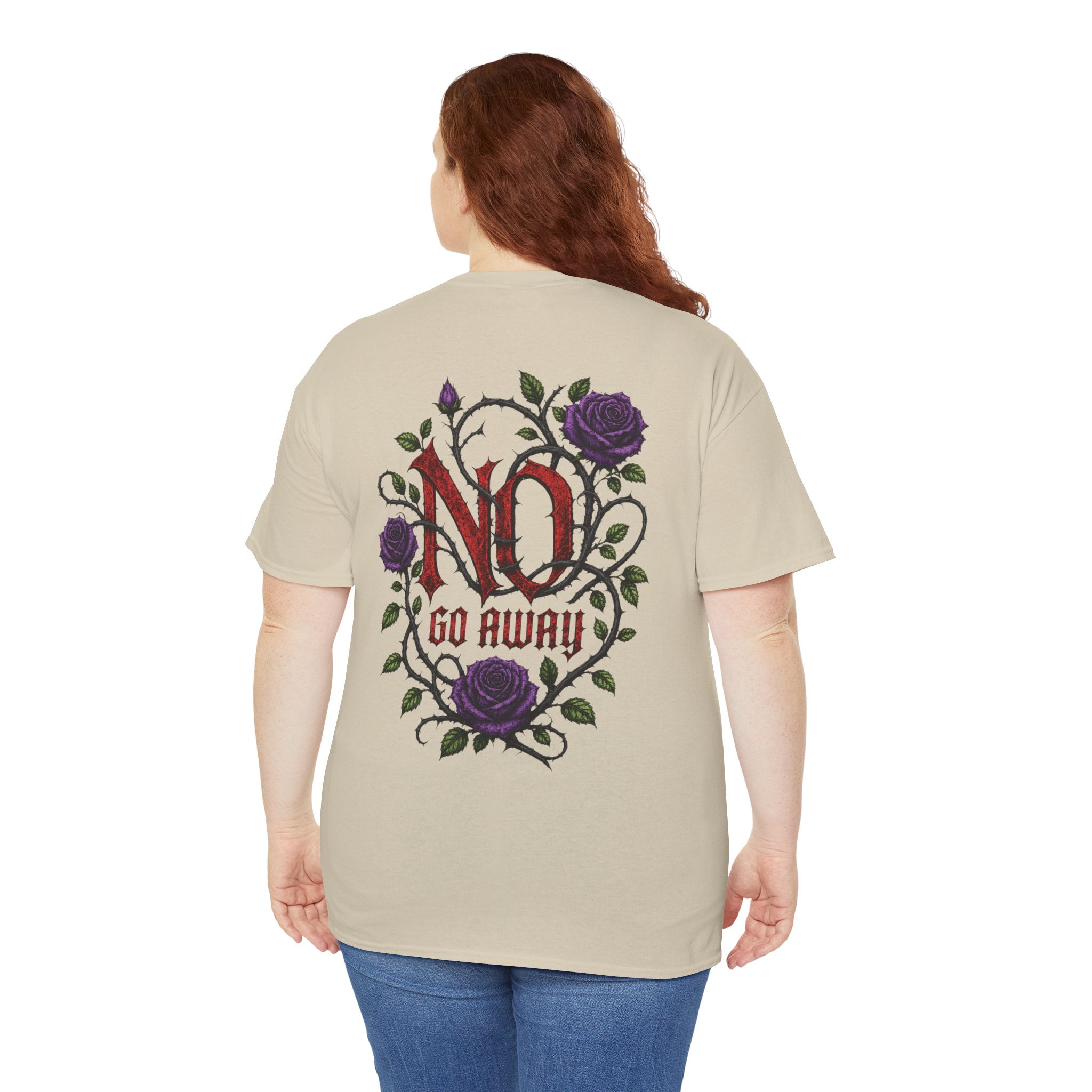 No Go Away T-Shirt | Gothic Purple Roses, Dark Floral Typography