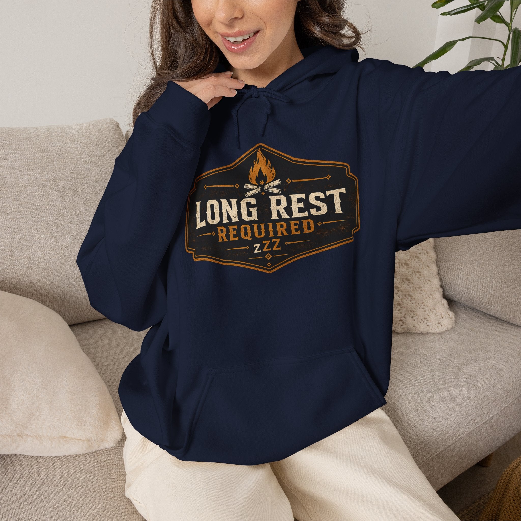 Long Rest Required Hoodie — Camping Campfire Graphic Pullover